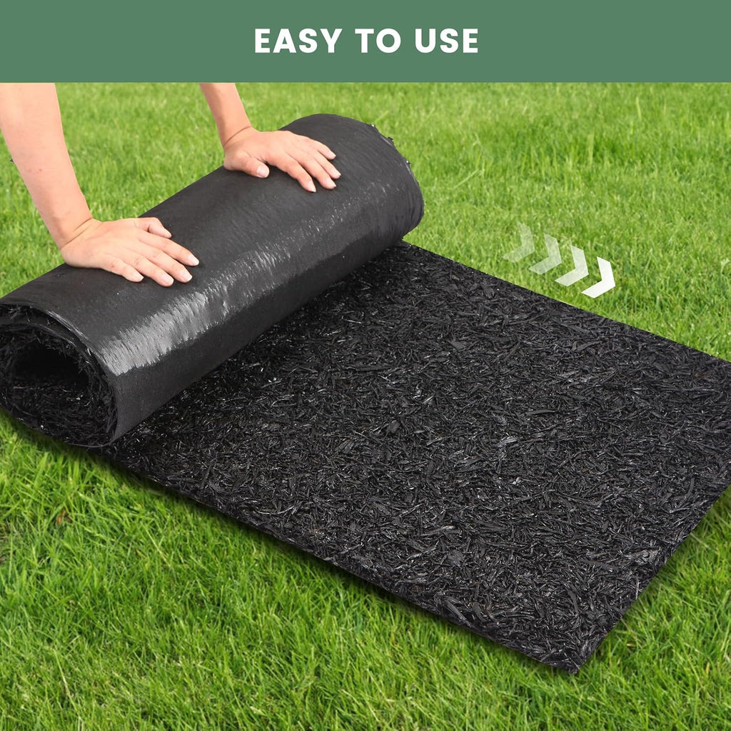 Sekcen 2 Pack Rubber Mulch Roll Mat for Landscaping Recycled Rubber Walkway Black Permanent Mulch Pathway Playground 8'