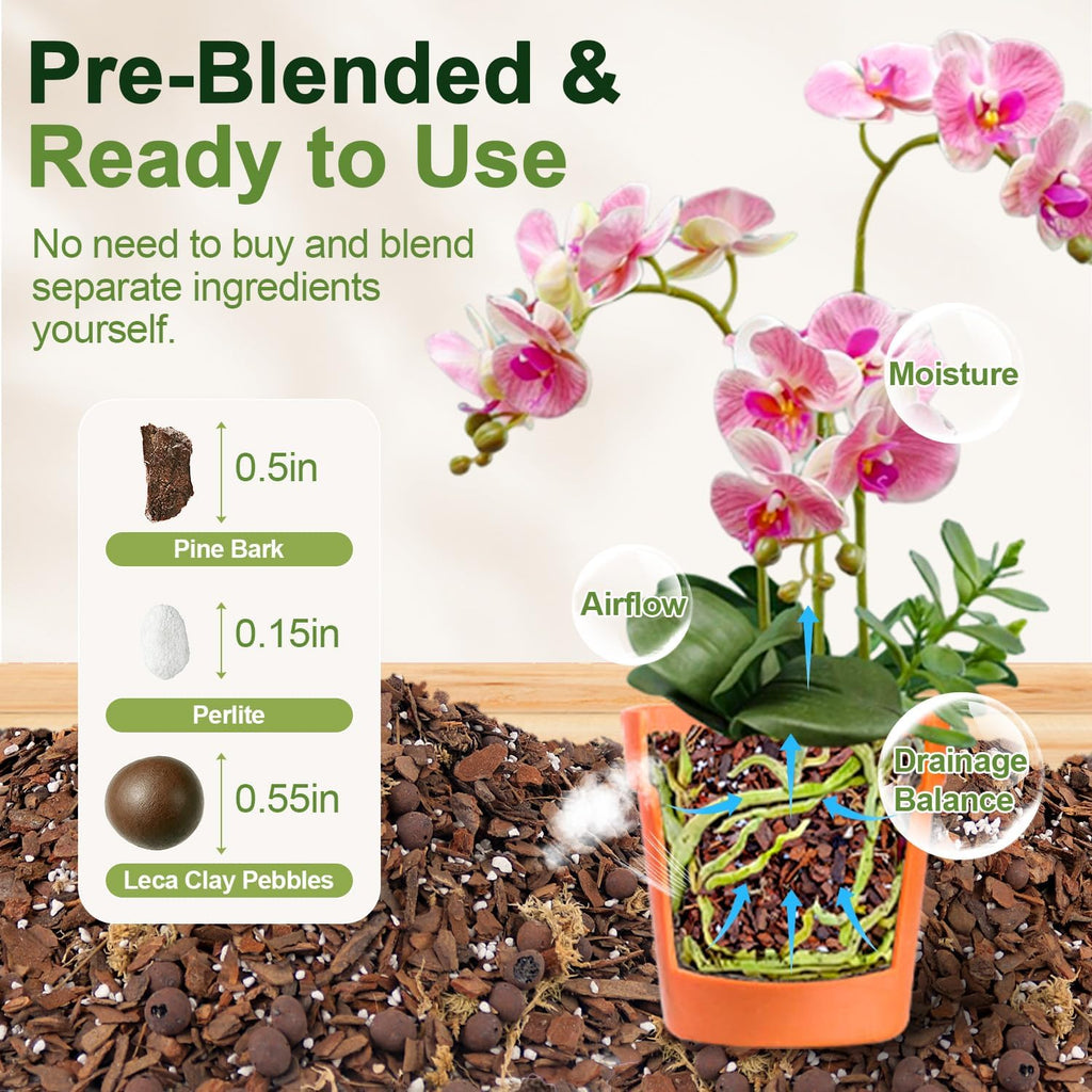 Orchid Bark Potting Mix 18 Quart, Mix Pine Bark,Perlite, Sphagnum Moss and Clay Pebbles for Plants, Orchid Garden Soil