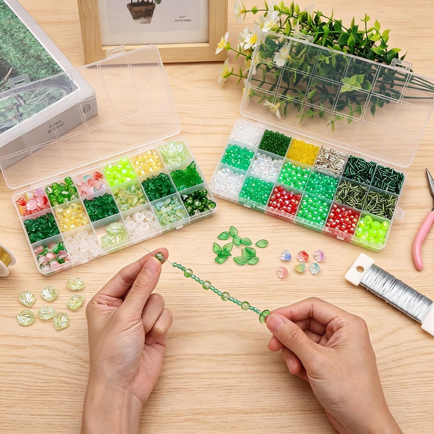 Weldomcor 6385 Pcs Beaded Plant Kit with Magnets for Fridge, Forever Green Glass Beaded Plants Leaf Flower Sun Catcher