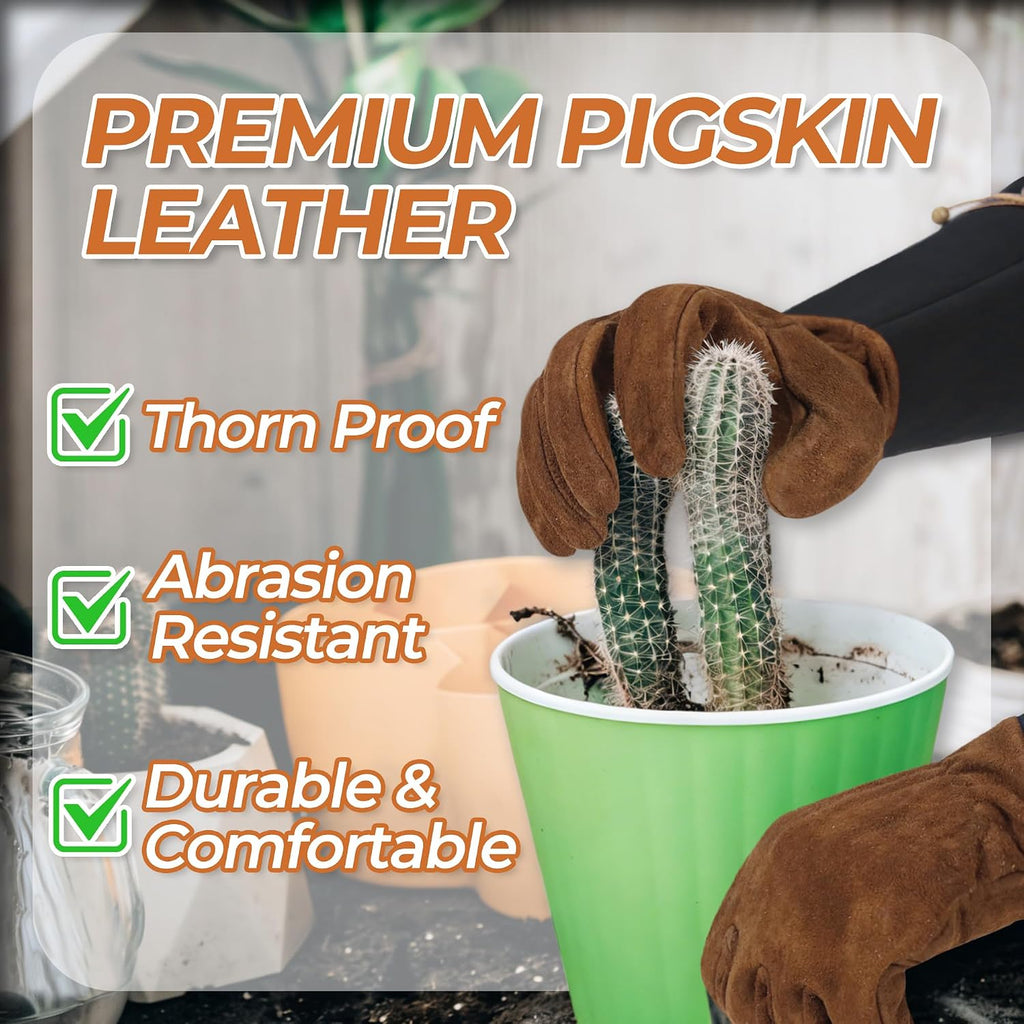 Long Gardening Gloves for Women Men - Leather Rose Pruning Gloves Thorn Proof