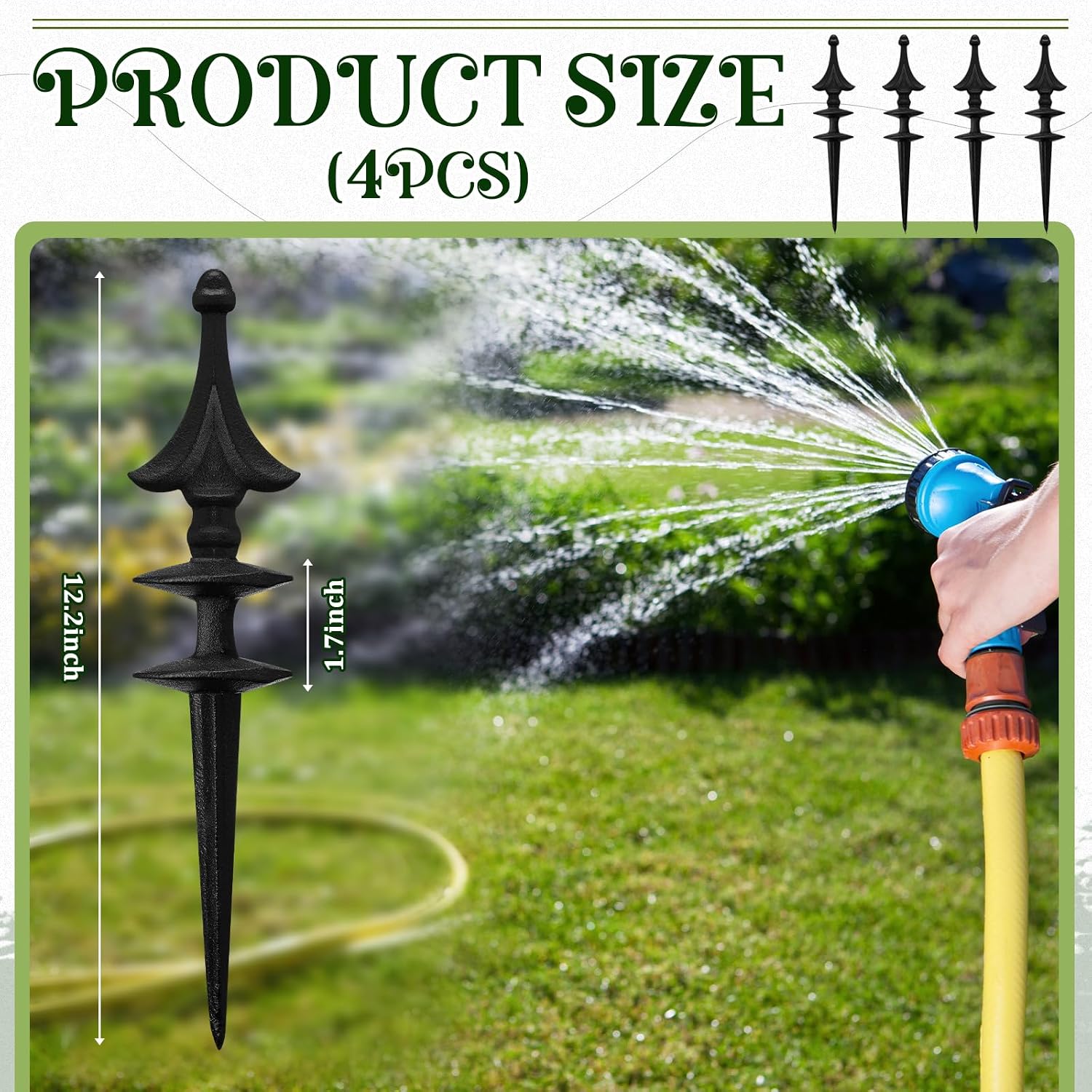 4 Pcs Garden Hose Guide Spike 12 Inch Heavy Duty Metal Hose Support Spike Aluminum Decorative Garden Stakes Protector