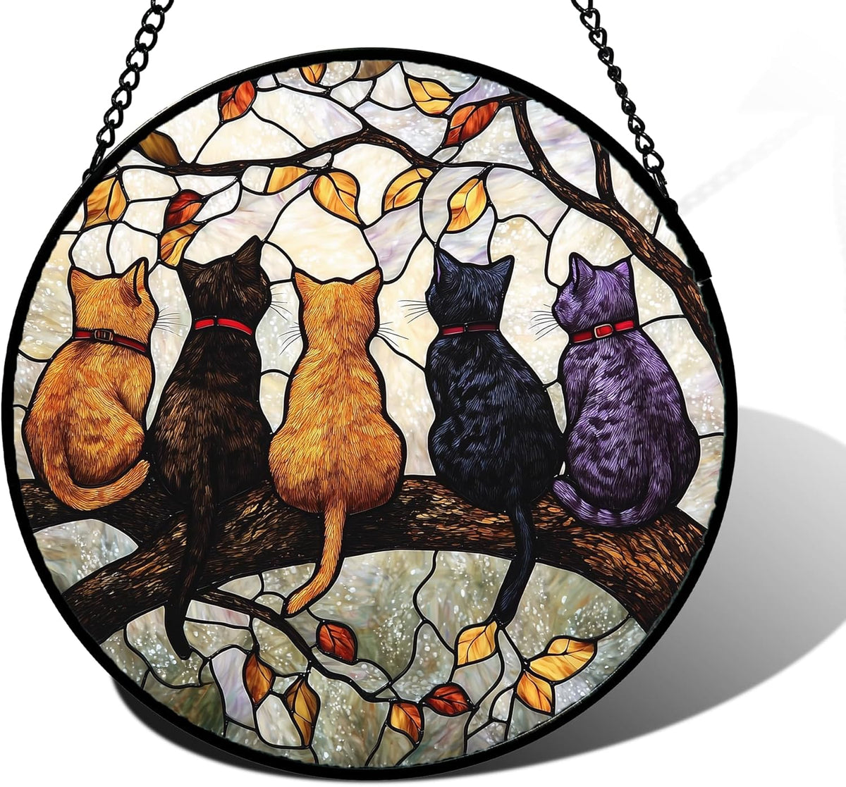 Galaxy Cat Stained Glass Suncatcher, Mystical Gothic Halloween Decoration, Butterfly Sun Catcher Window Hanging, Celestial Crystal Ornament, Halloween, Autumn Spooky Gift for Cat Lovers, Women, Mom