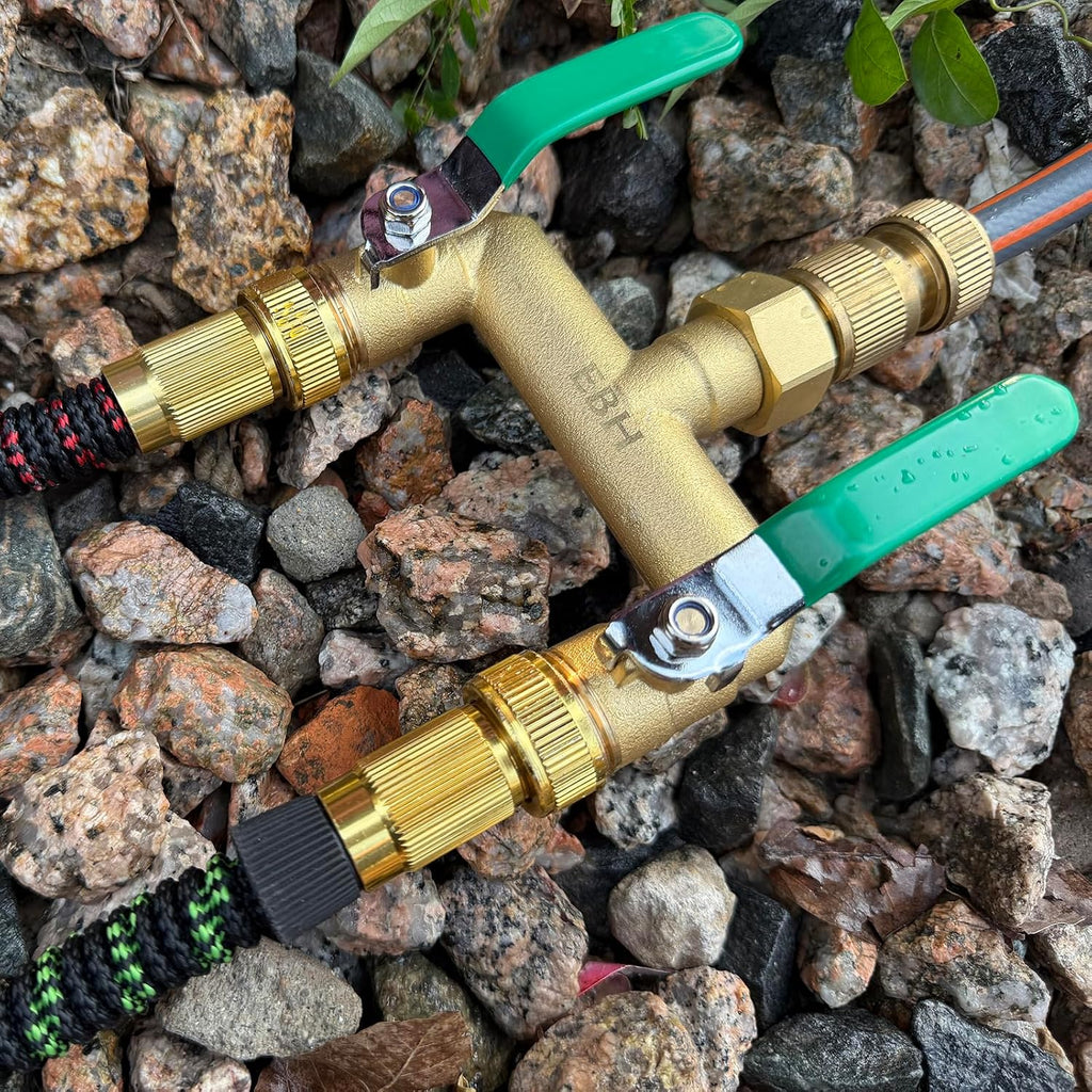 EBH Garden Hose Splitter, 2-Way High Flow Heavy Duty Brass Outdoor Hose Manifold with Extra Long Handles Full Flow