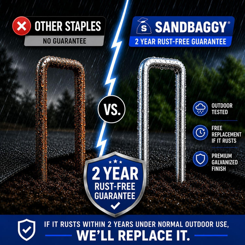 Sandbaggy 200-Count Rust-Free 6-Inch Landscape Staples (11 Gauge Steel) - Galvanized SOD Garden Stakes Pin ~ Trusted by