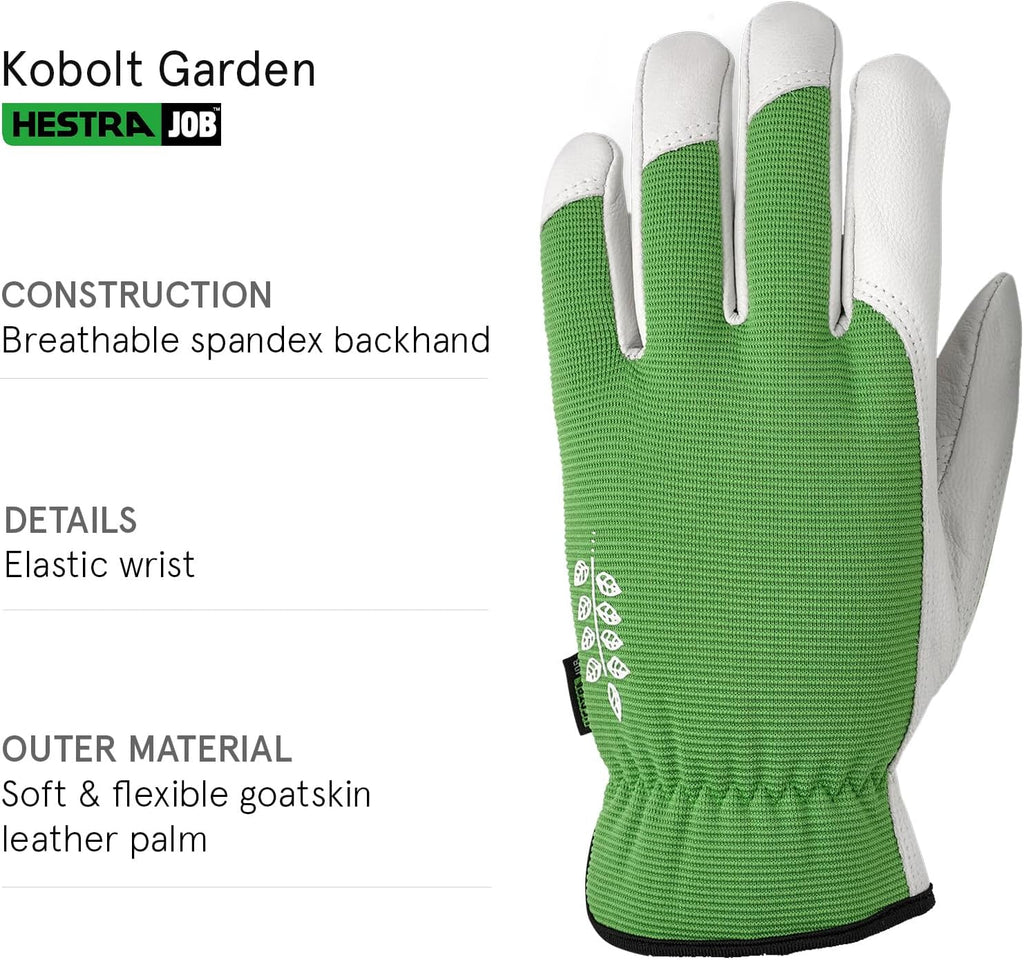 Hestra Job Kobolt Garden Glove, Leather Gardening Gloves for Pruning, Digging, & Outdoor Yard Work for Men & Women