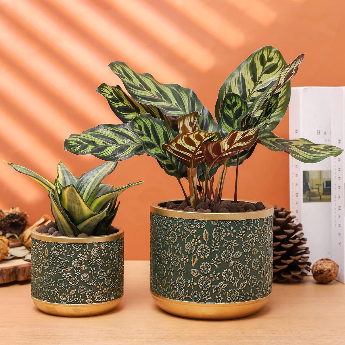 6 +4.4 Inch Cement Planter Decorative Pots with Drainage Hole for All House Plants, Succulents, Flowers, and Cactus