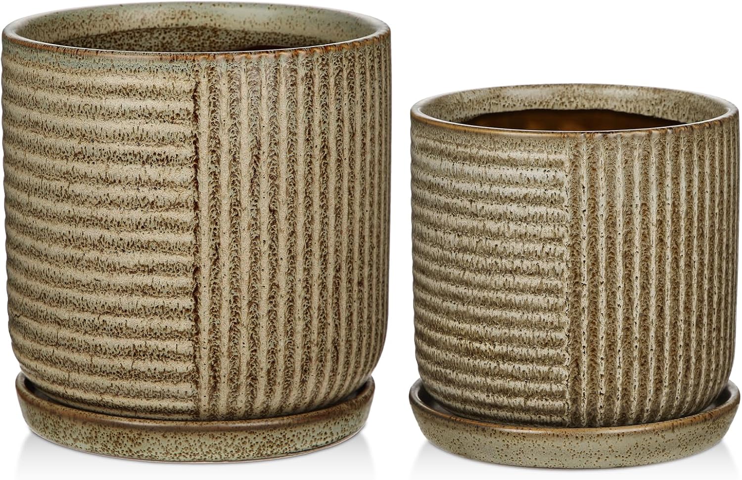 Oairse Ceramic Pots for Indoor Plants, 6.1 +4.9 inch Pots for Plants Set of 2 Brown Plant Pots with Drainage Holes and