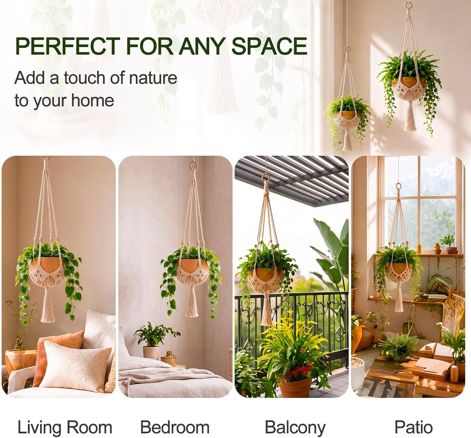 Shappy 3 Pack Boho Macrame Plant Hanger for Indoor | Large Hanging Planter Plant Holder Pot Hanger Hanging Basket Wall