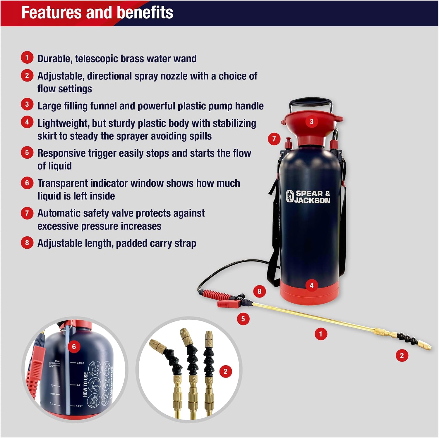 Spear & Jackson 8LPUMP 8 Litre Pump Action Pressure Sprayer – High-Capacity Multi-Purpose Garden & Outdoor Sprayer with