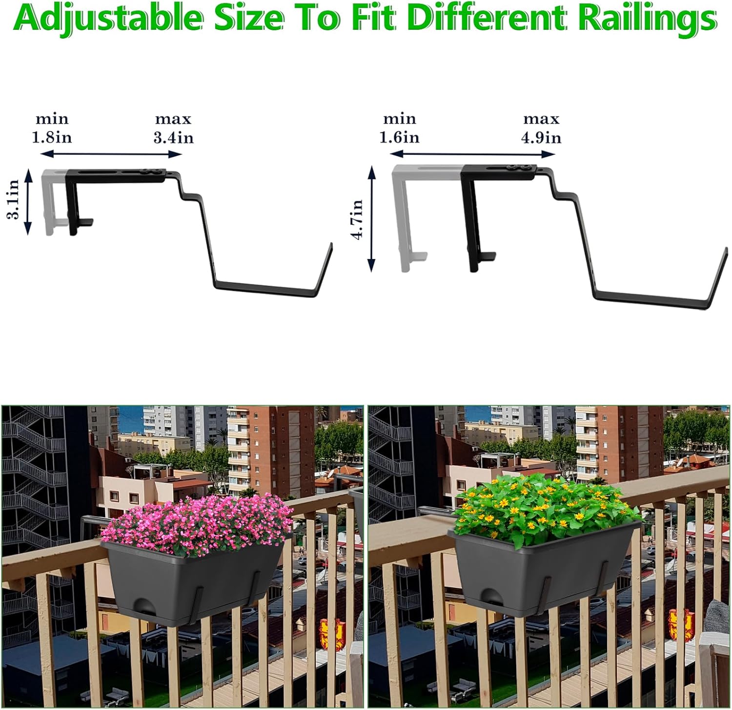 OYEAL Deck Railing Planter Boxes Set of 2 Over The Fence Planters Rail Hanging Planter Boxes with Adjustable Brackets