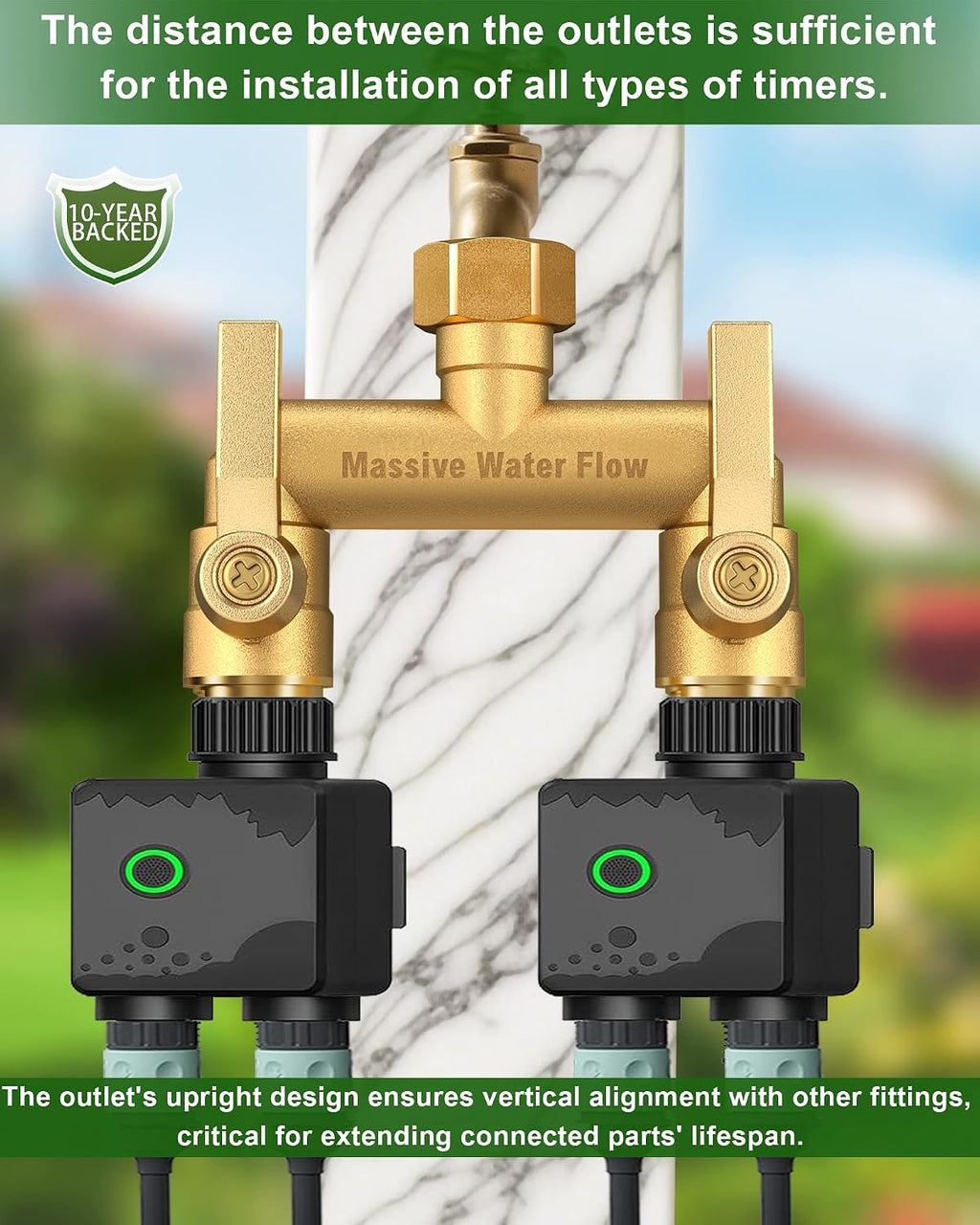 Hose Splitter 2 Way Heavy Duty, Solid Brass Full Flow Outdoor Faucet and Garden Hose Splitters, Water Spigot Splitter T
