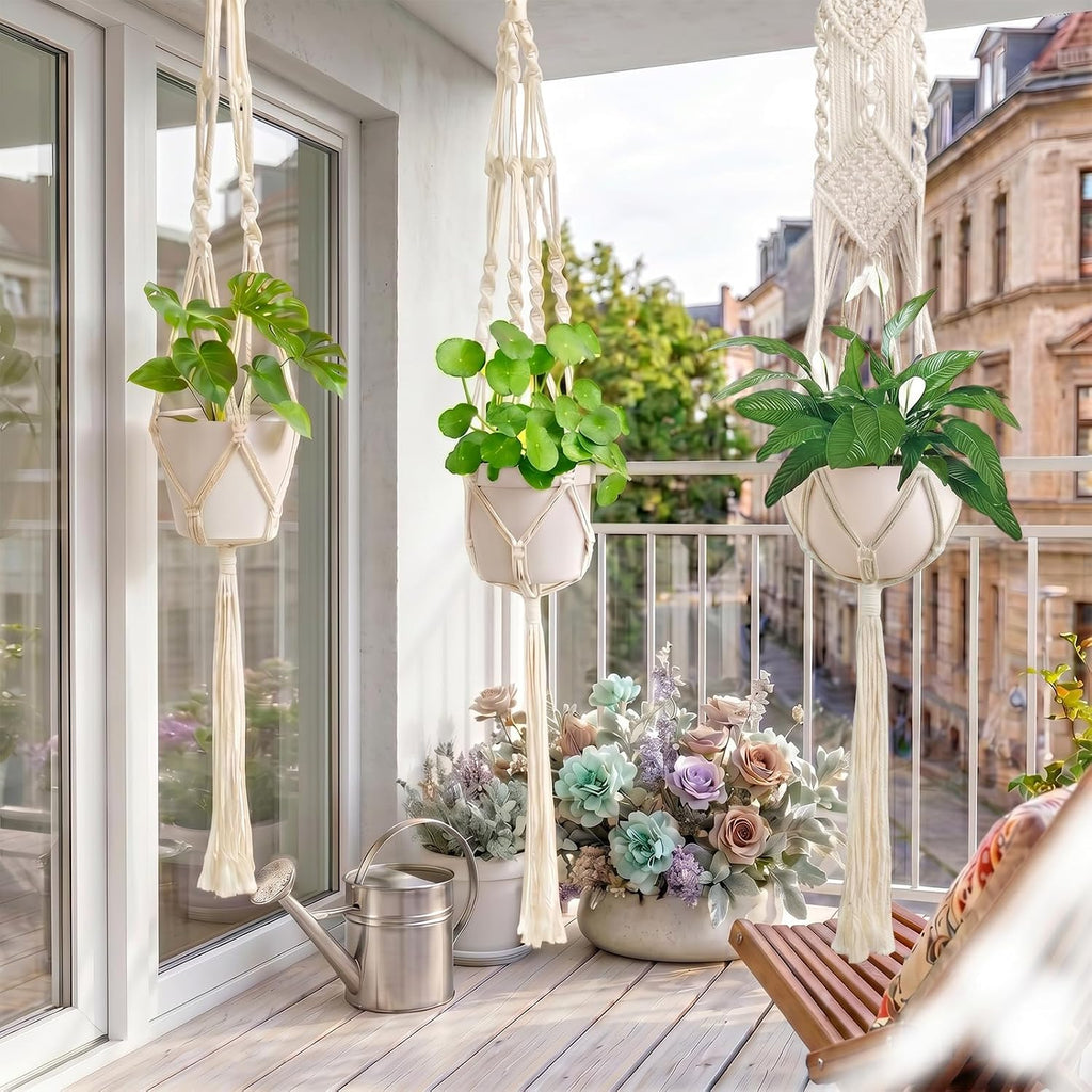 Laerjin Macrame Plant Hangers, Set of 6 Handmade Hanging Plant Holder Basket Stand Decorative Flower Pot Holder