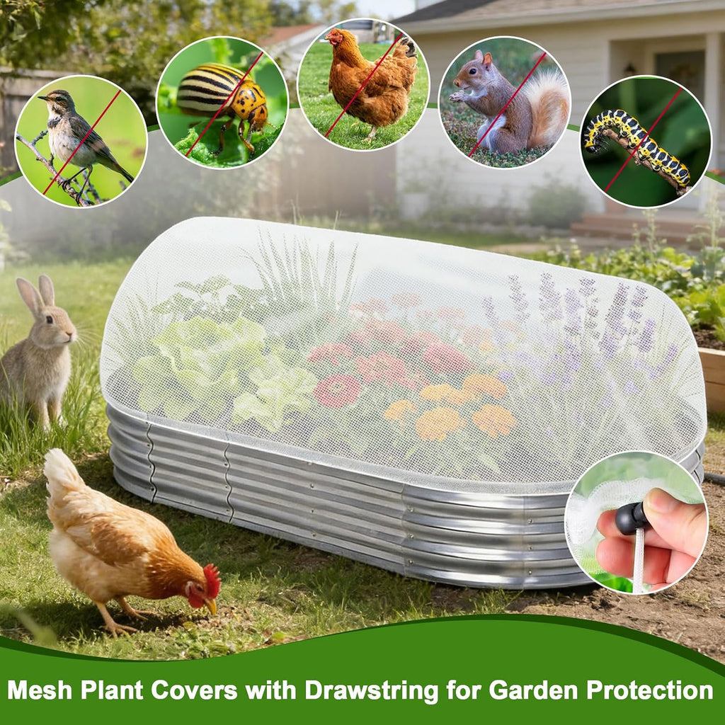 2 Pack Taller Garden Netting for 6x3FT Raised Beds with 10 Secured Clips | Ultra-Fine Mesh Plant Covers with