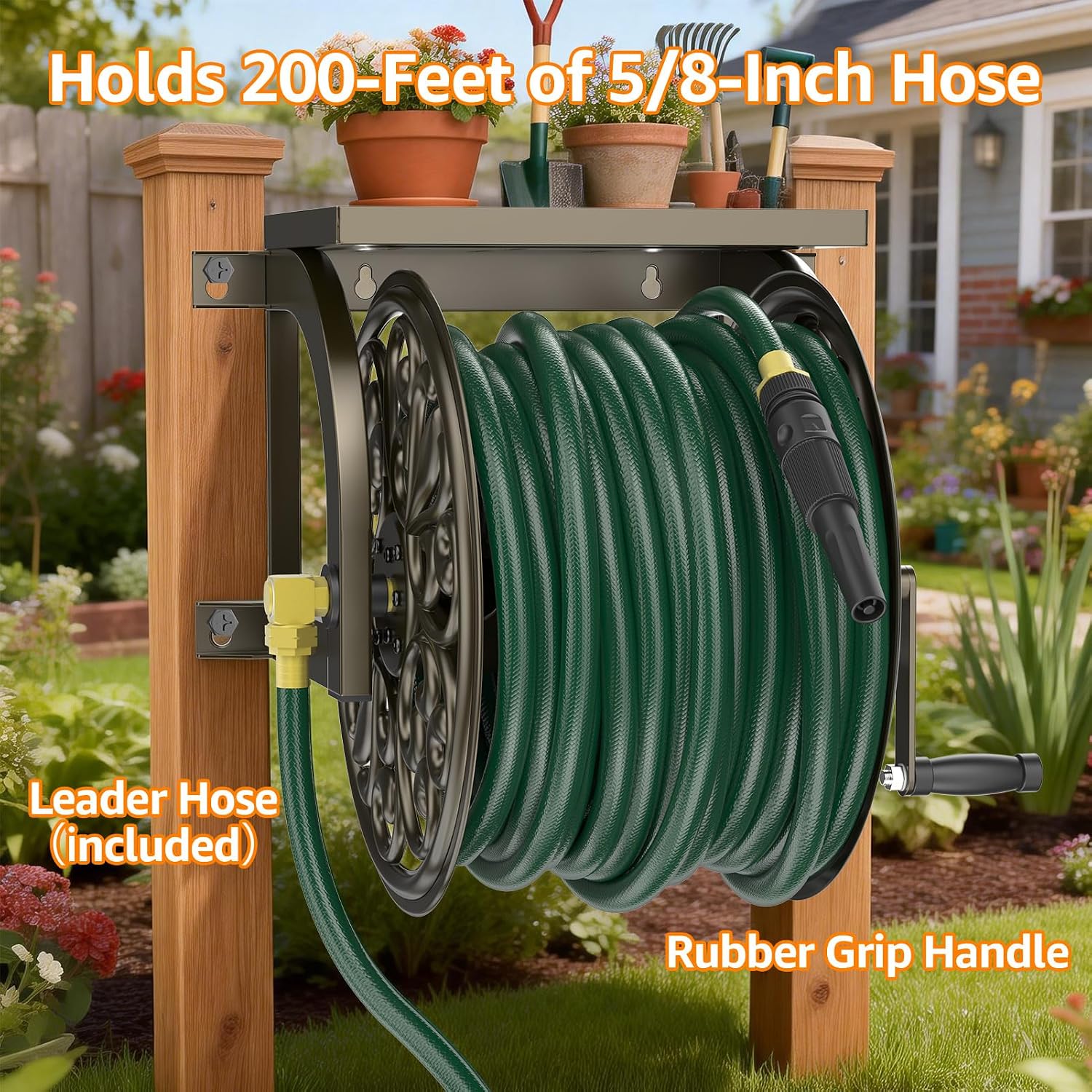 GOFORWILD Wall Mount Garden Hose Reel, Holds 200-Feet of 5/8-Inch Hose | Decorative Hose Reel, Heavy-Duty Water Hose
