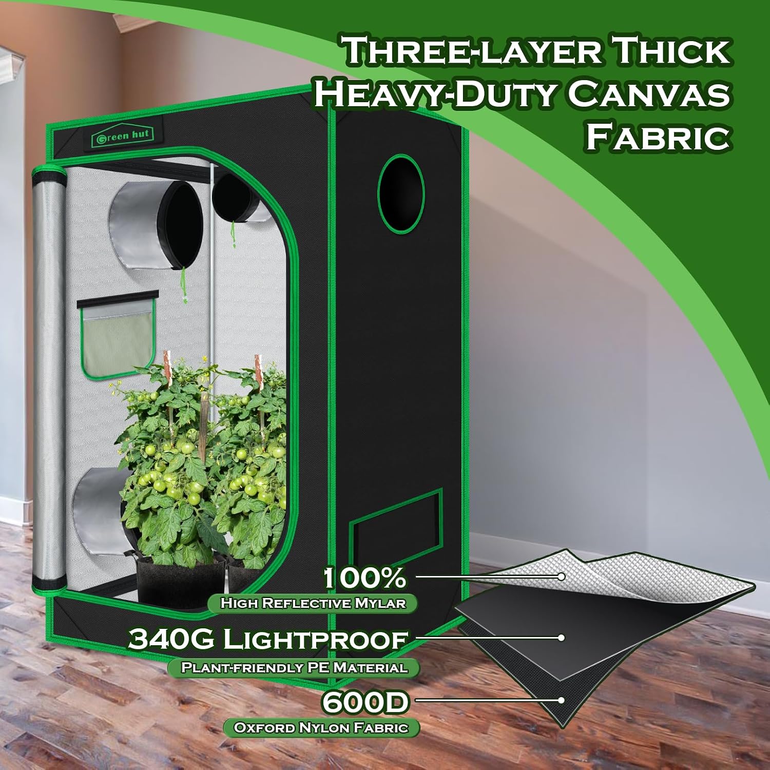 24"x36"x60"6000D Mylar Hydroponic Growing Tent for Plants | Observation Window, Removable Floor Tray, 100% Reflective
