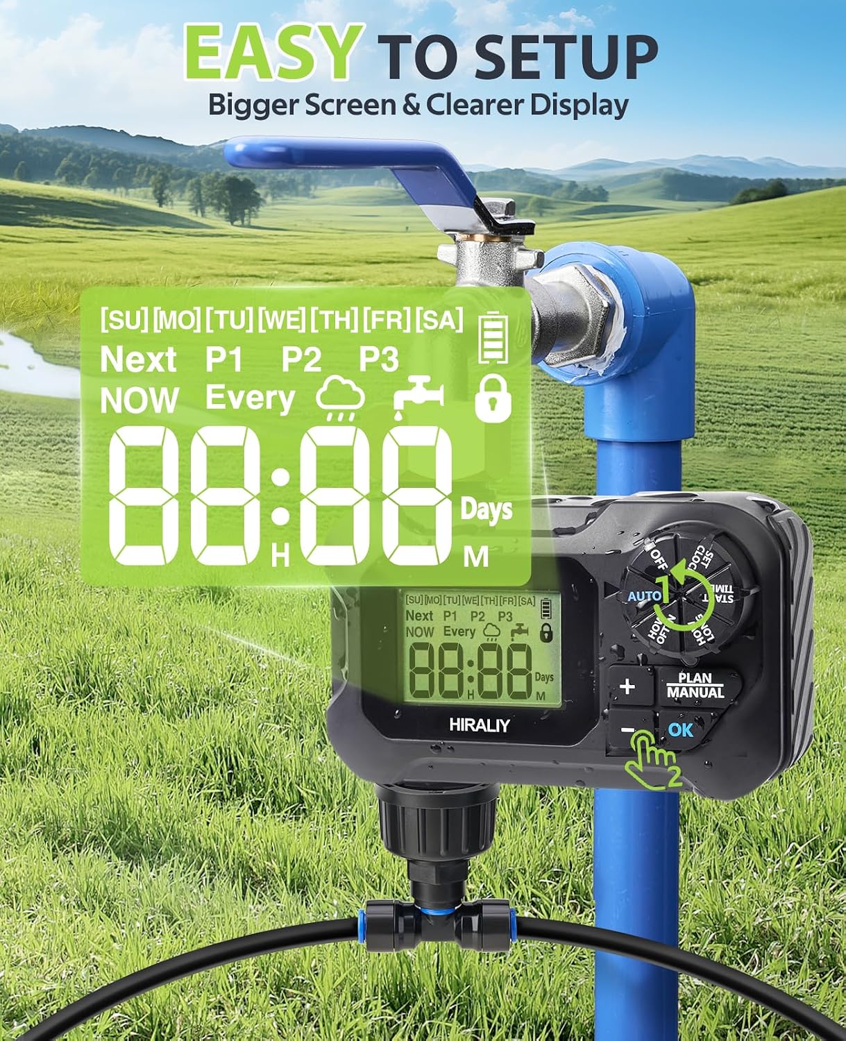 HIRALIY 59FT Drip Irrigation Kit with Water Timer, Quick-Connect | Garden Watering System with 15 Adjustable Misting