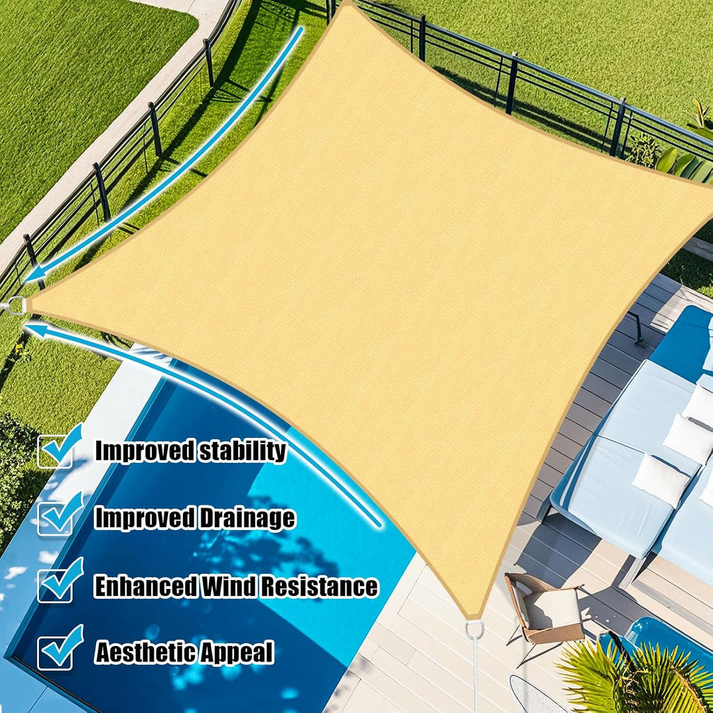 Amagenix Sun Shade Sail 12'X16' Curved Edge Outdoor Shade Canopy Sand Breathable 95% UV Block Shade Cloth for Patio