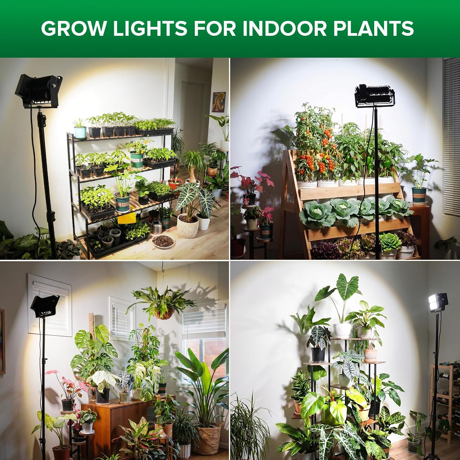 SANSI Grow Light for Indoor Plants, 100W IP65 Full Spectrum Tall Standing | 10000LM, CRI 95, High PPFD