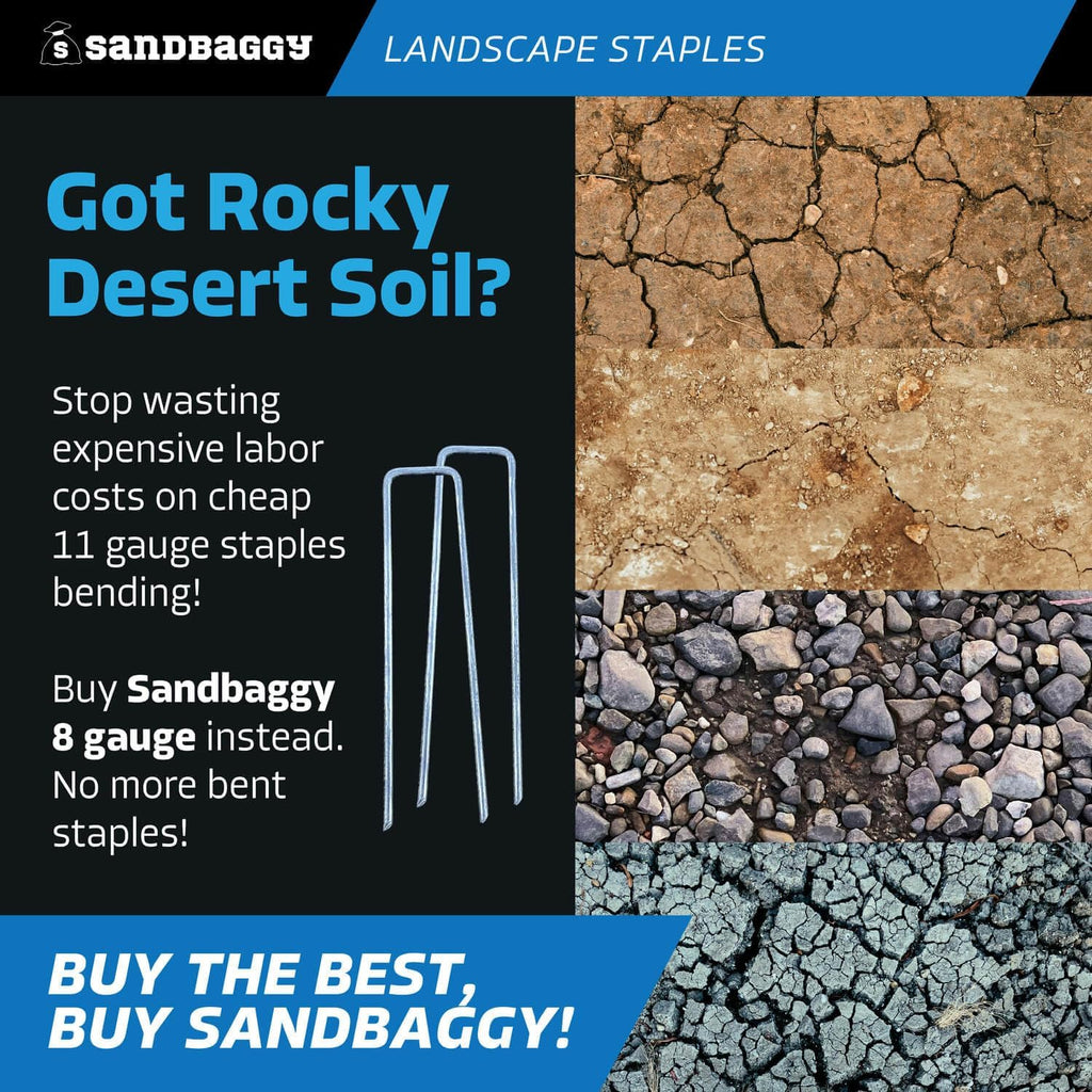 Sandbaggy 6 inch Landscape Sod Staples (8 Gauge Steel) | Great for Hard & Rocky Soil | 40% Thicker Than Standard 11