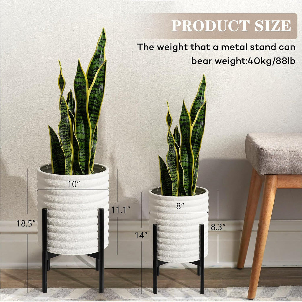 Oakrain Planters with Stand Set of 2 Decorative Indoor Outdoor Plants Pots | Mid-Century Modern Metal Flower Planer