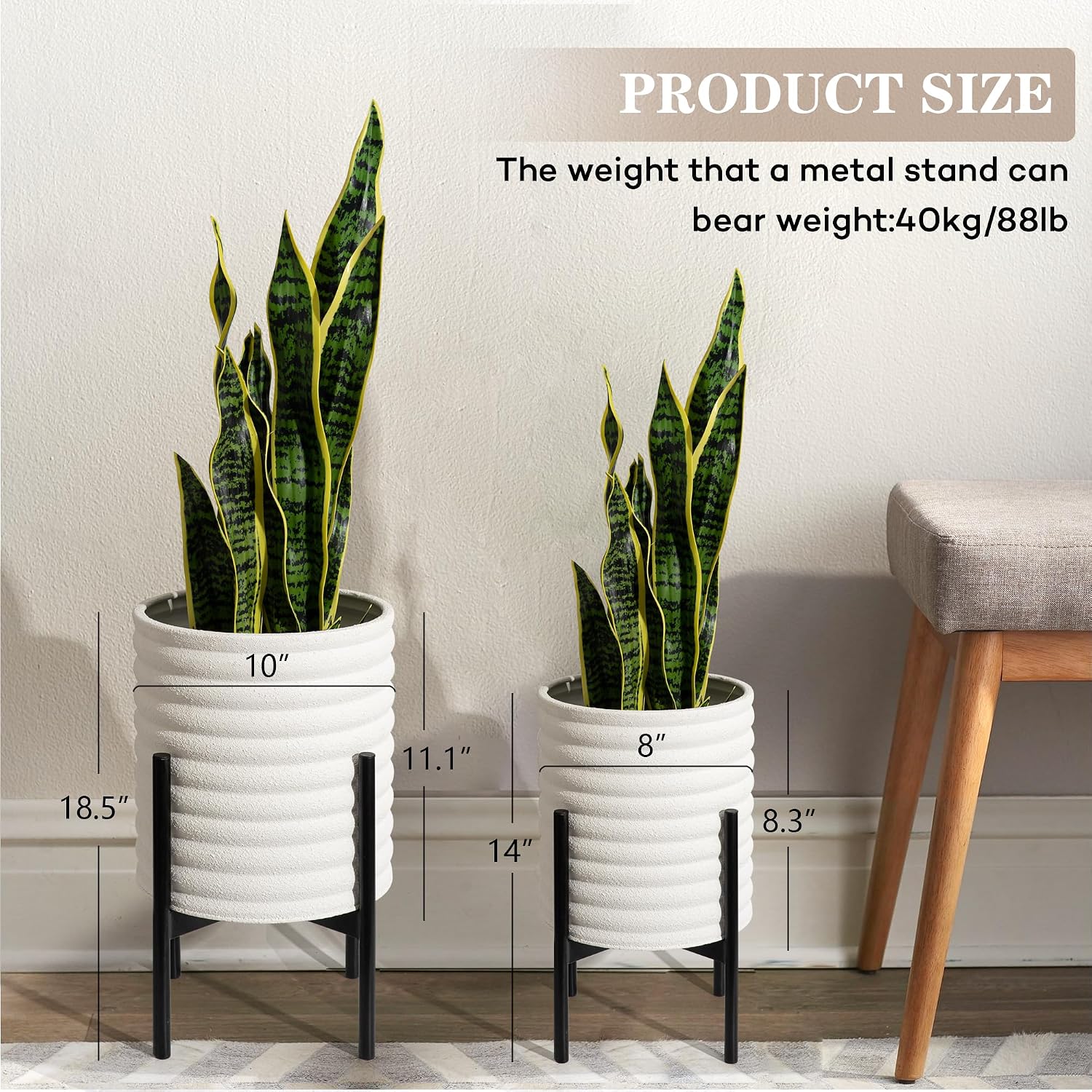 Oakrain Planters with Stand Set of 2 Decorative Indoor Outdoor Plants Pots | Mid-Century Modern Metal Flower Planer