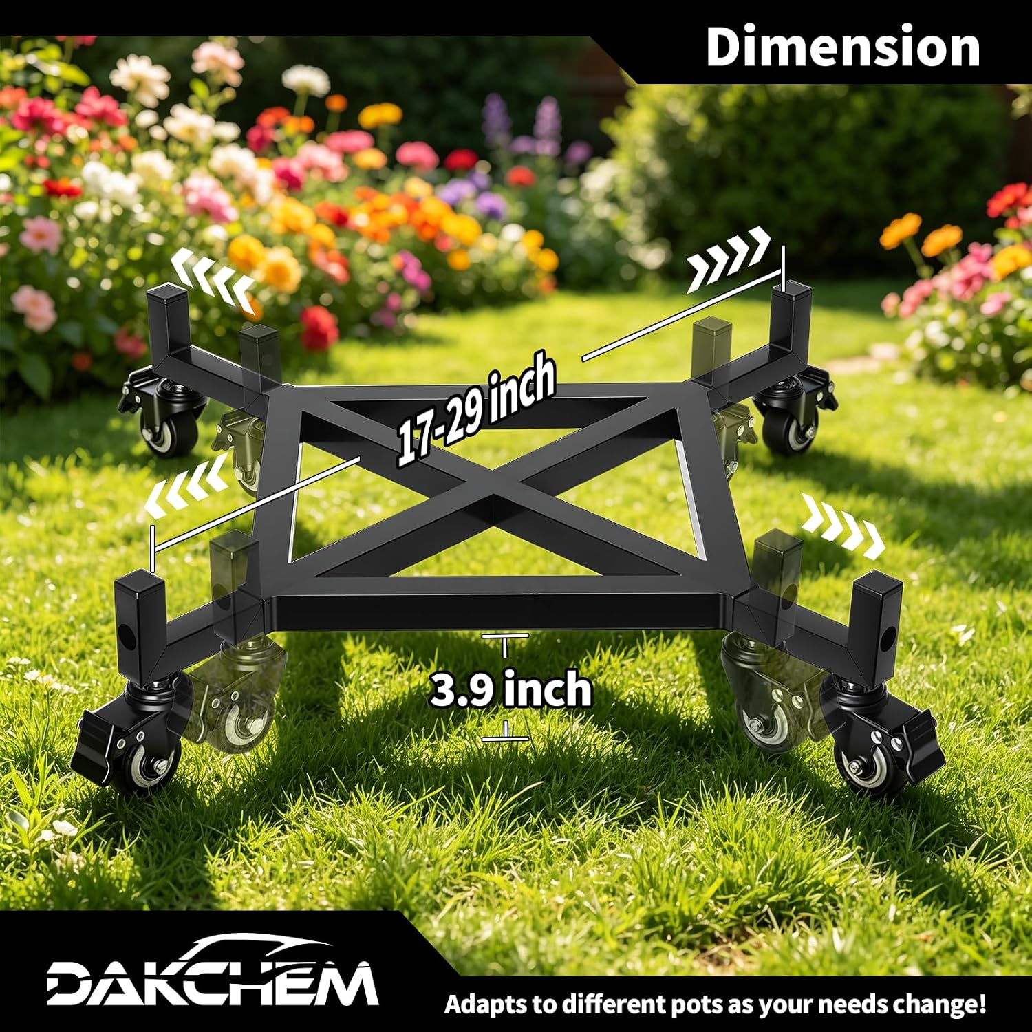 17-29 Inch Adjustable Plant Caddy with Wheels Heavy Duty Rolling Dolly | 530 lbs Load, Reinforced Structure, Tall