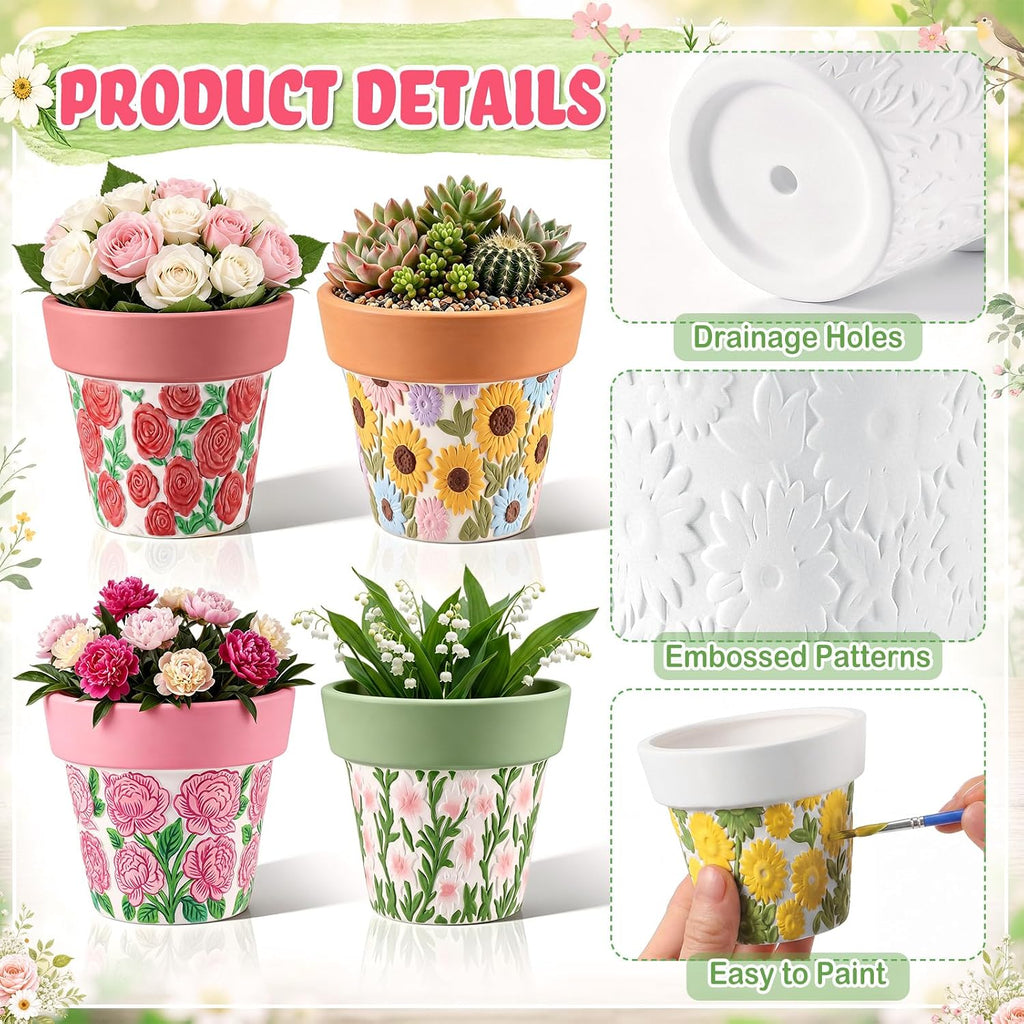 Zubebe 16 Pcs Paint Your Own Ceramic Pots Bulk Unfinished Succulent Pots Craft Kit with Drainage Hole Mini Paintable