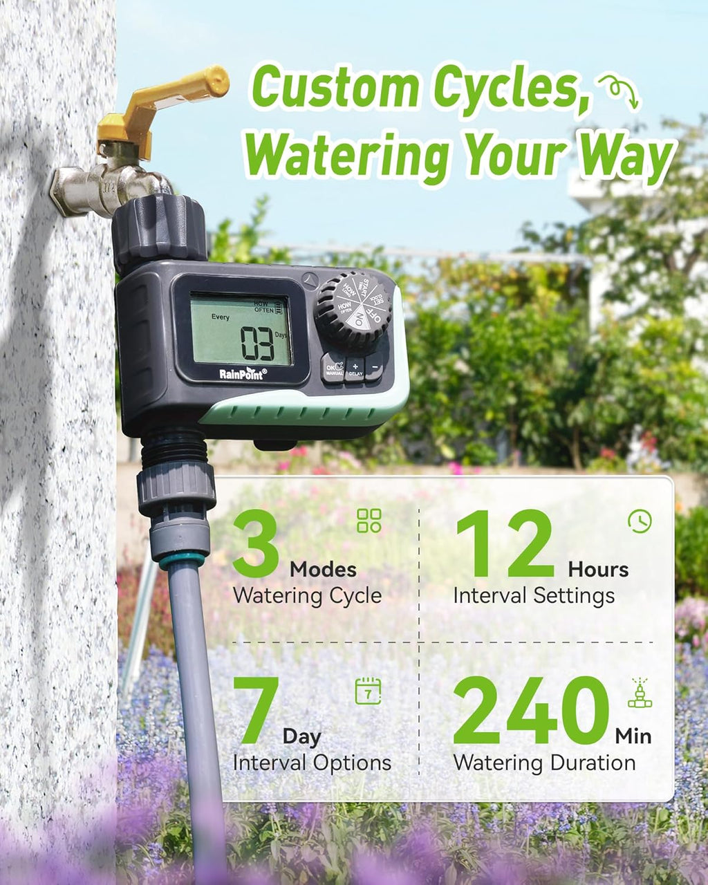 RAINPOINT Sprinkler Timer Outdoor, Water Timer for Garden Hose, Programmable Watering Irrigation Timer with Rain