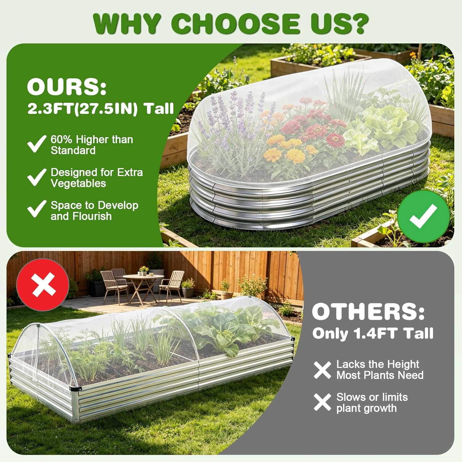 2 Pack Taller Garden Netting for 8x4 Raised Beds with 10 pcs Secured Clips | Ultra-Fine Mesh Plant Covers with