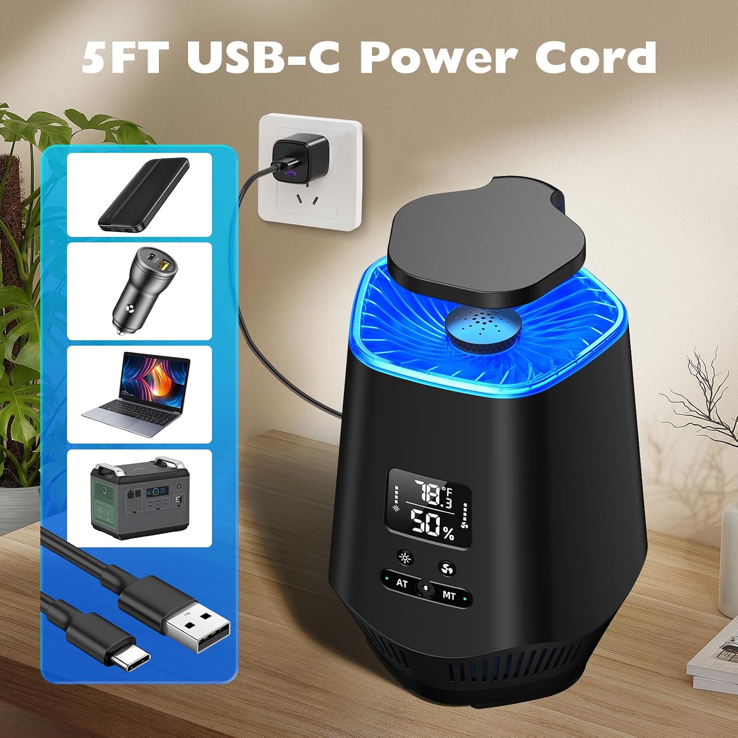 Fruit Fly Traps for Indoors, Smart Fly Trap Indoor Bug Zapper Gnat Traps for House Indoor with Temperature and Humidity