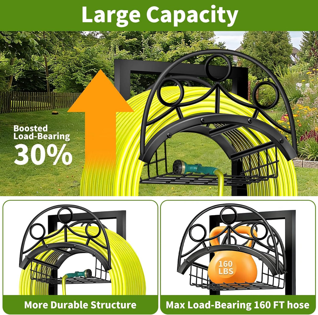 Garden Hose Holder – Detachable Water Hose Holders Stand, Holds 160-Feet Hose, Freestanding Metal Hose Storage Hanger