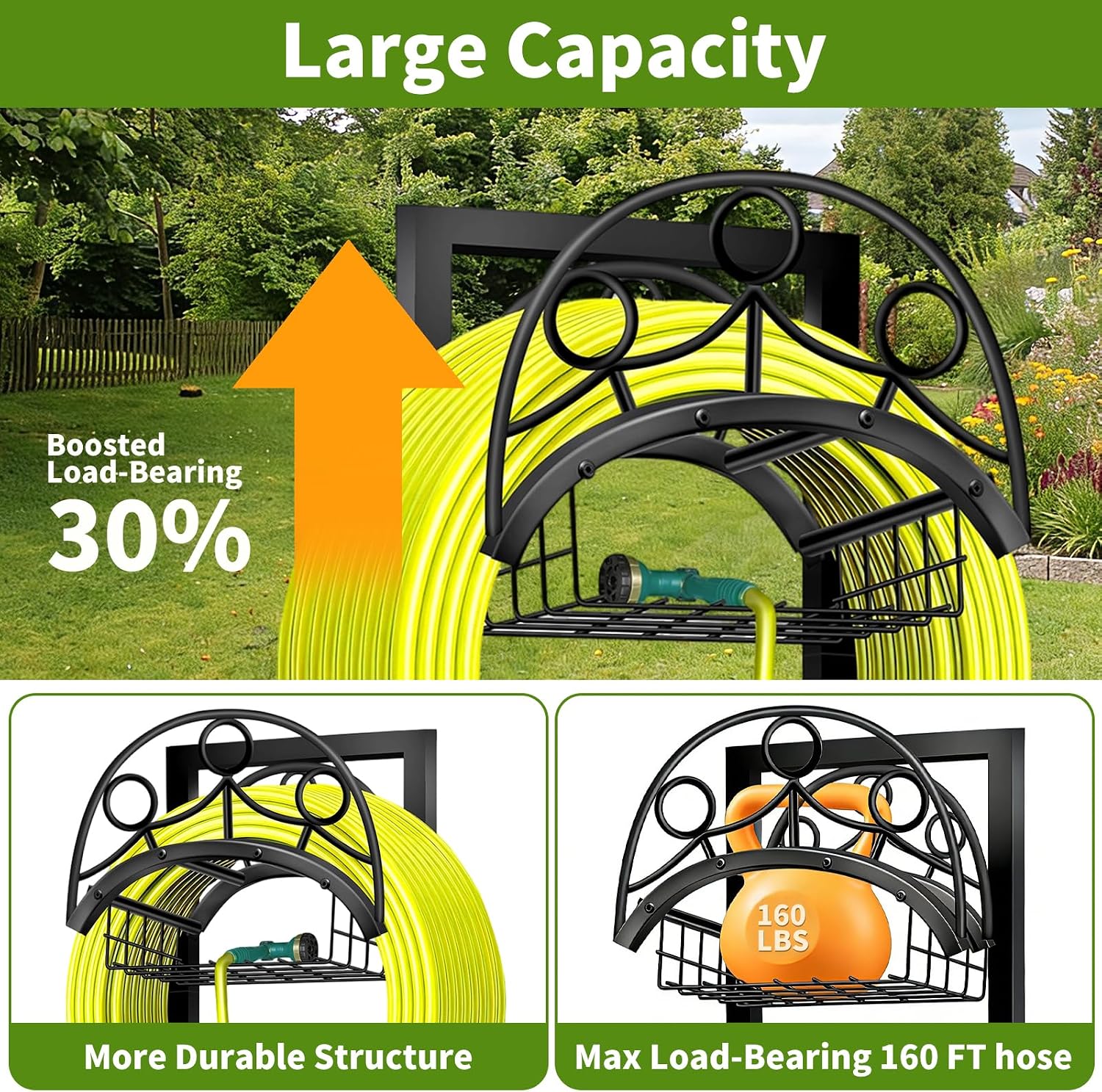 Garden Hose Holder – Detachable Water Hose Holders Stand, Holds 160-Feet Hose, Freestanding Metal Hose Storage Hanger