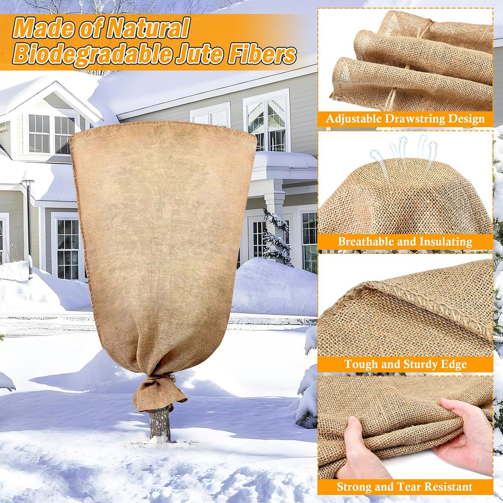 3 Pack 32 X 40 Inch Burlap Bags for Winter Plant Frost Protection | Reusable, Large Winter Plant Frost Cover Bags with
