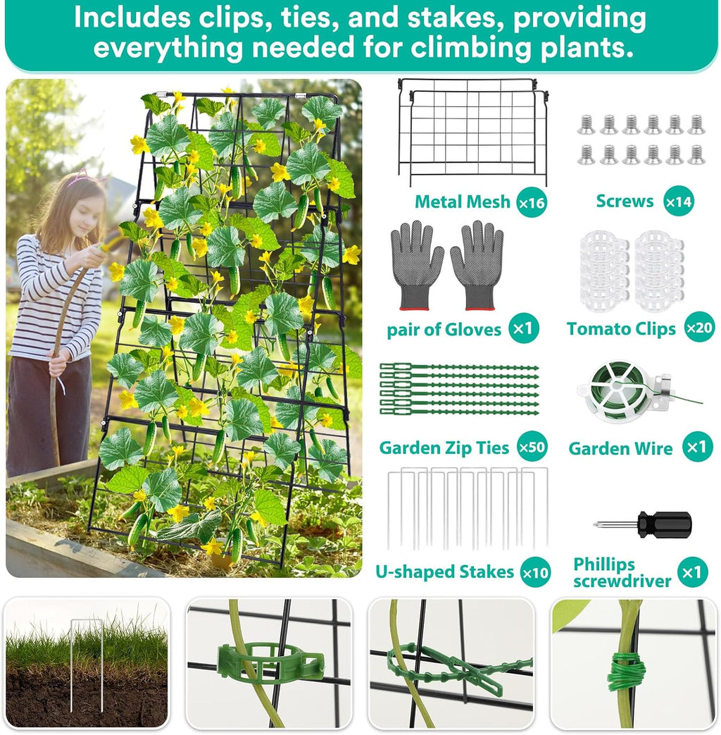 2Packs 17 x 42 Inch Garden Trellis for Raised Beds Foldable Climbing Plant Support Cucumber Trellis Outdoor A-Frame