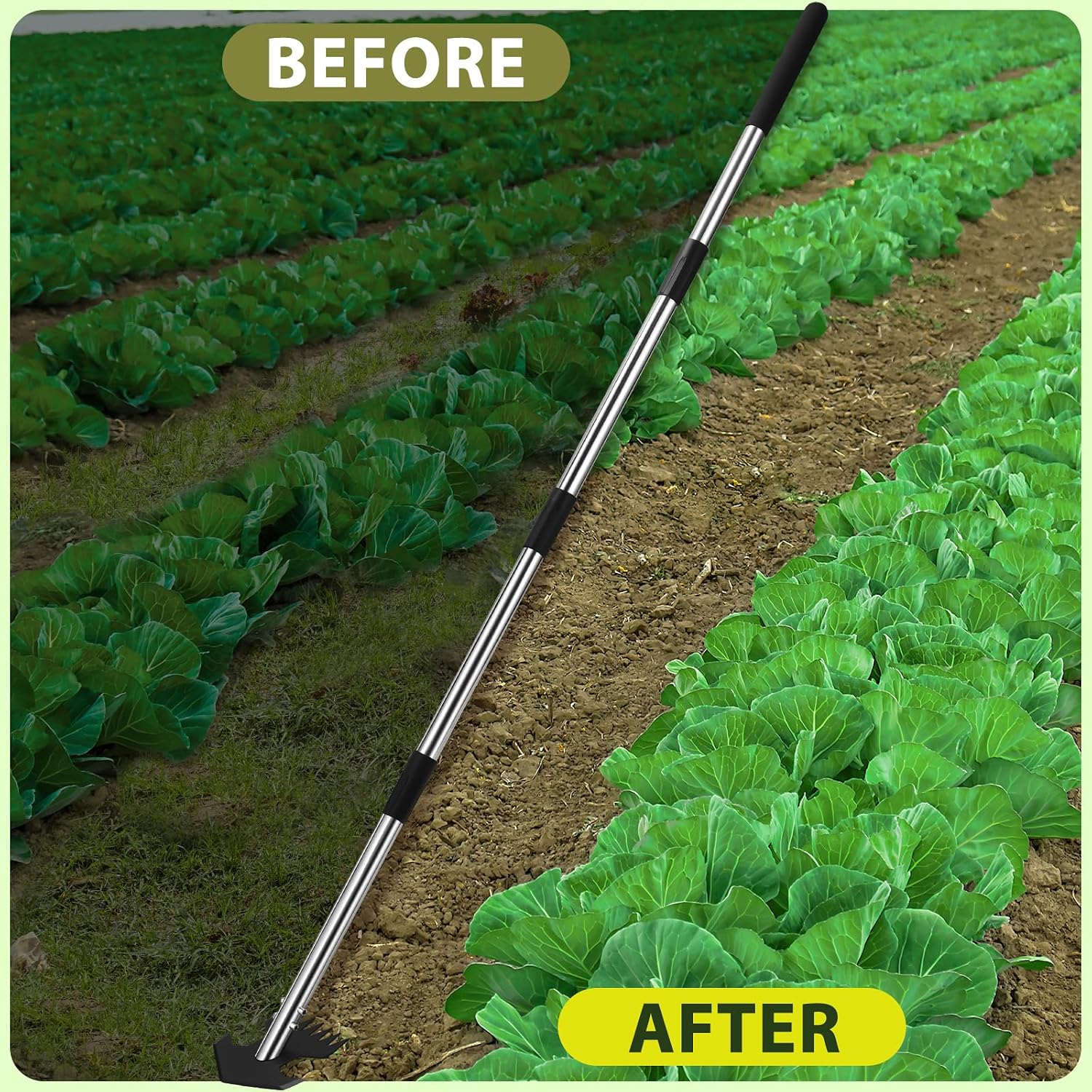 CAROD Hoe Garden Tool, Scuffle Garden Hoe for Weeding with 30-60 Inch Steel Long Handle, Dual Use Sharp Gardening Hula
