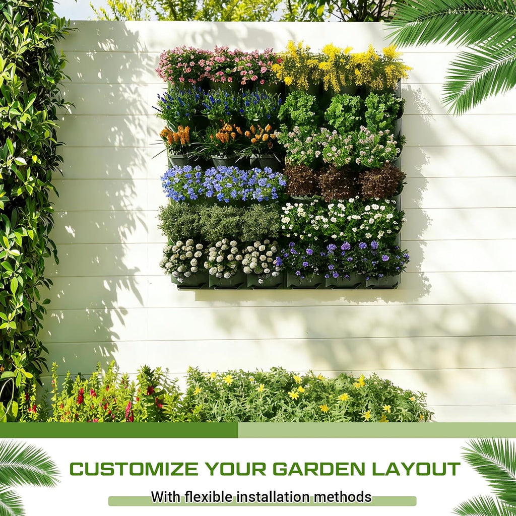 Briwooody 30 Set 60 Pocket Vertical Stackable Wall Planters Kit Outdoor Self Watering Plastic Planter Grow Hang Mount