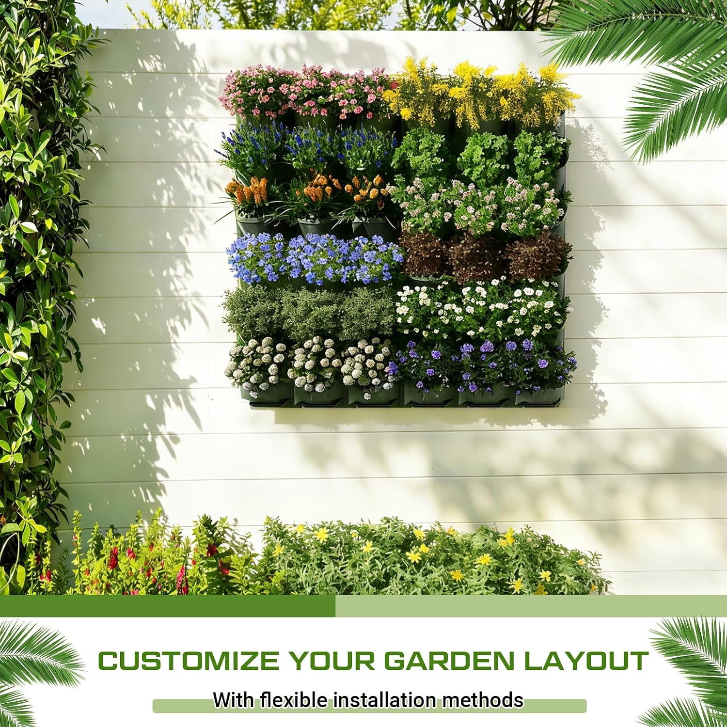 Briwooody 30 Set 60 Pocket Vertical Stackable Wall Planters Kit Outdoor Self Watering Plastic Planter Grow Hang Mount