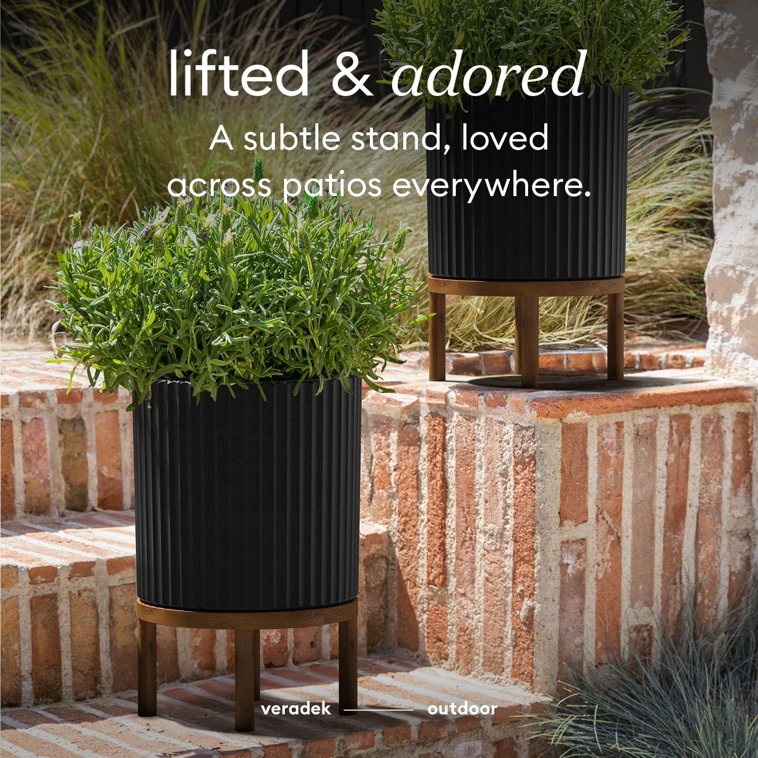 Veradek Demi Series Raised Planter - Round Planter with Stand | Made From a Durable Plastic-Stone Composite & Comes