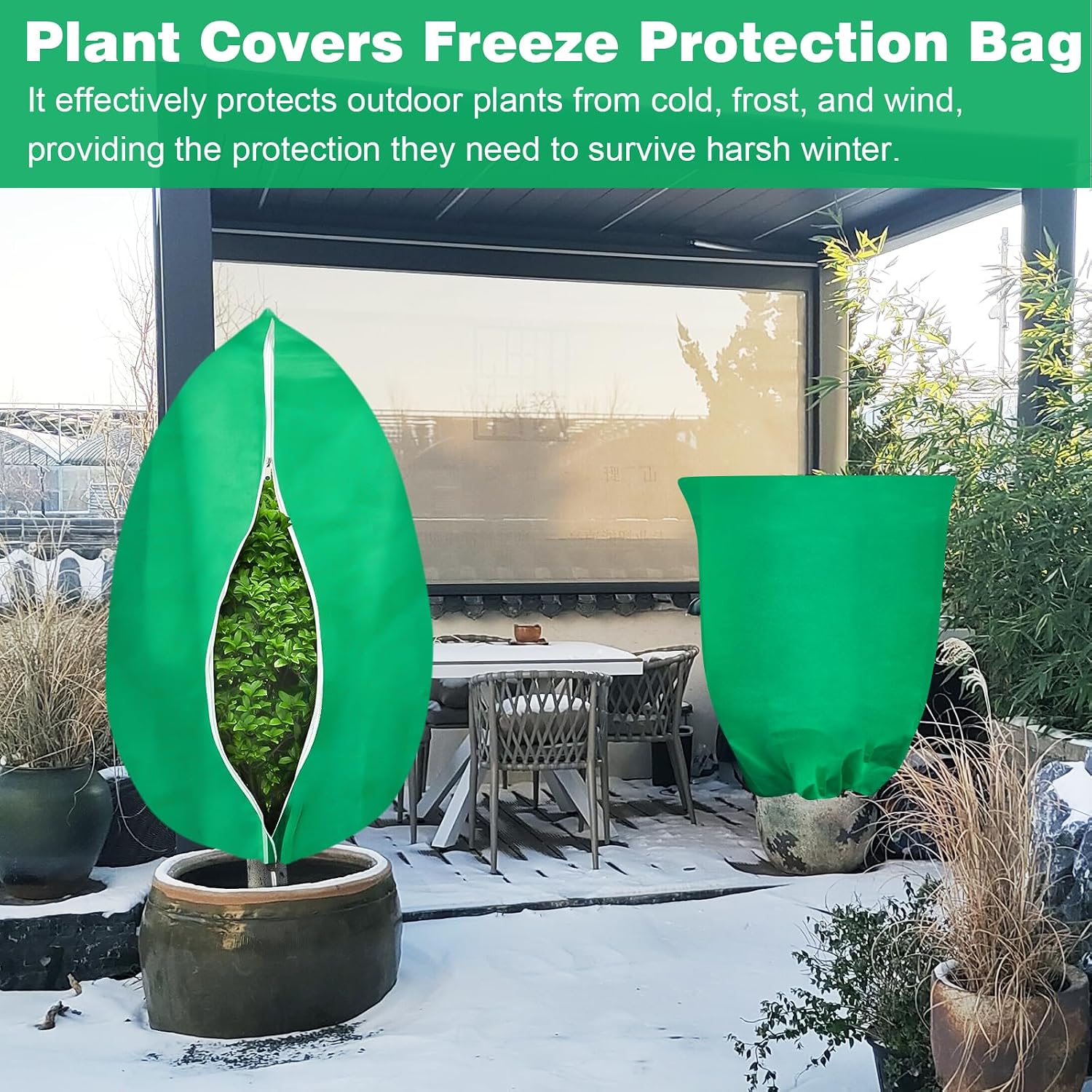 4 Pack Plant Covers Freeze Protection, 31.5" x 47.3" Large Frost Cloths Blankets with Zipper Drawstring, Shrub Jackets