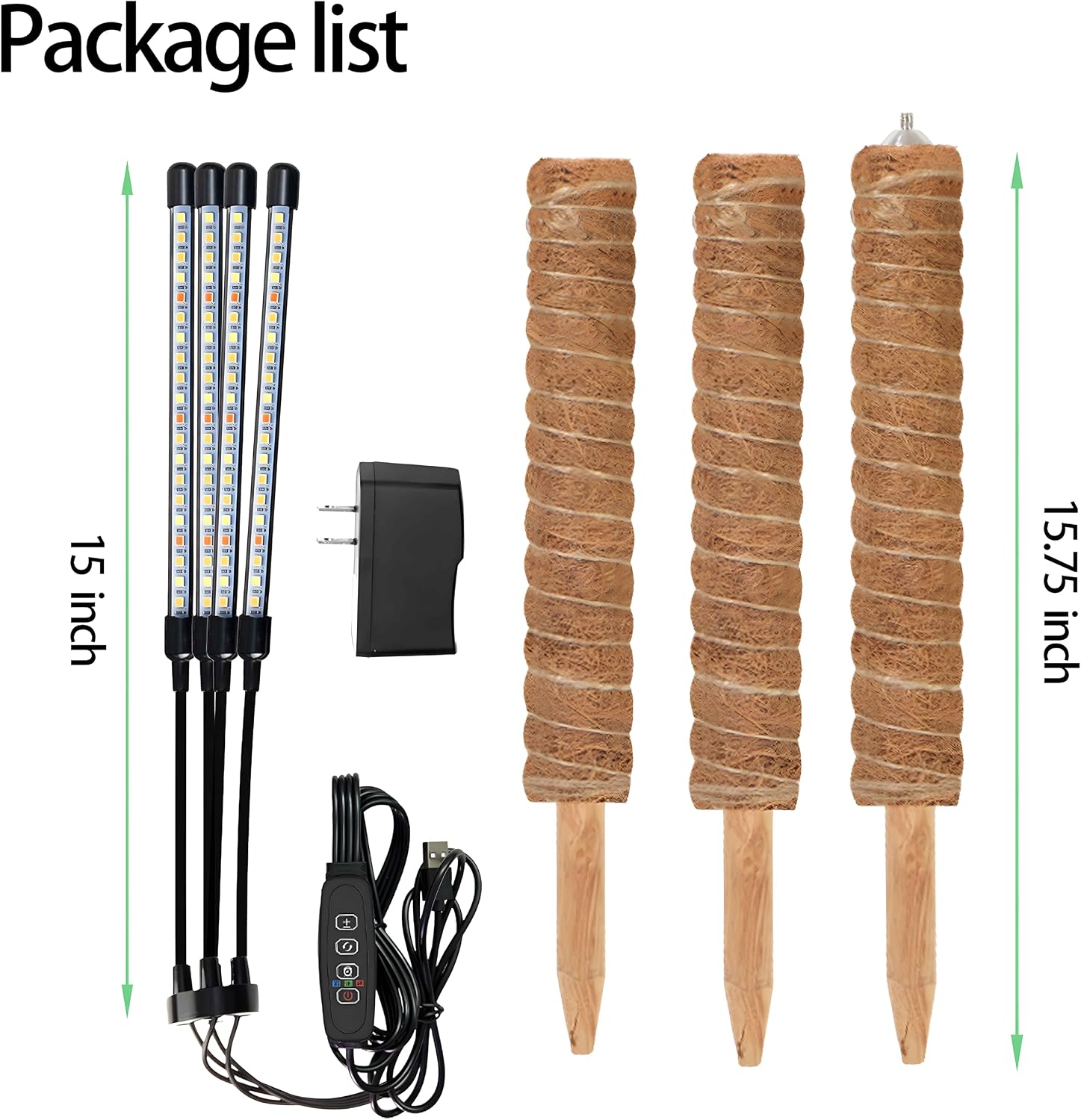 Grow Lights with Moss Pole for Indoor Plants, Full Spectrum LED Plant Light with Auto 3/9/12H Timer, Adjustable Height