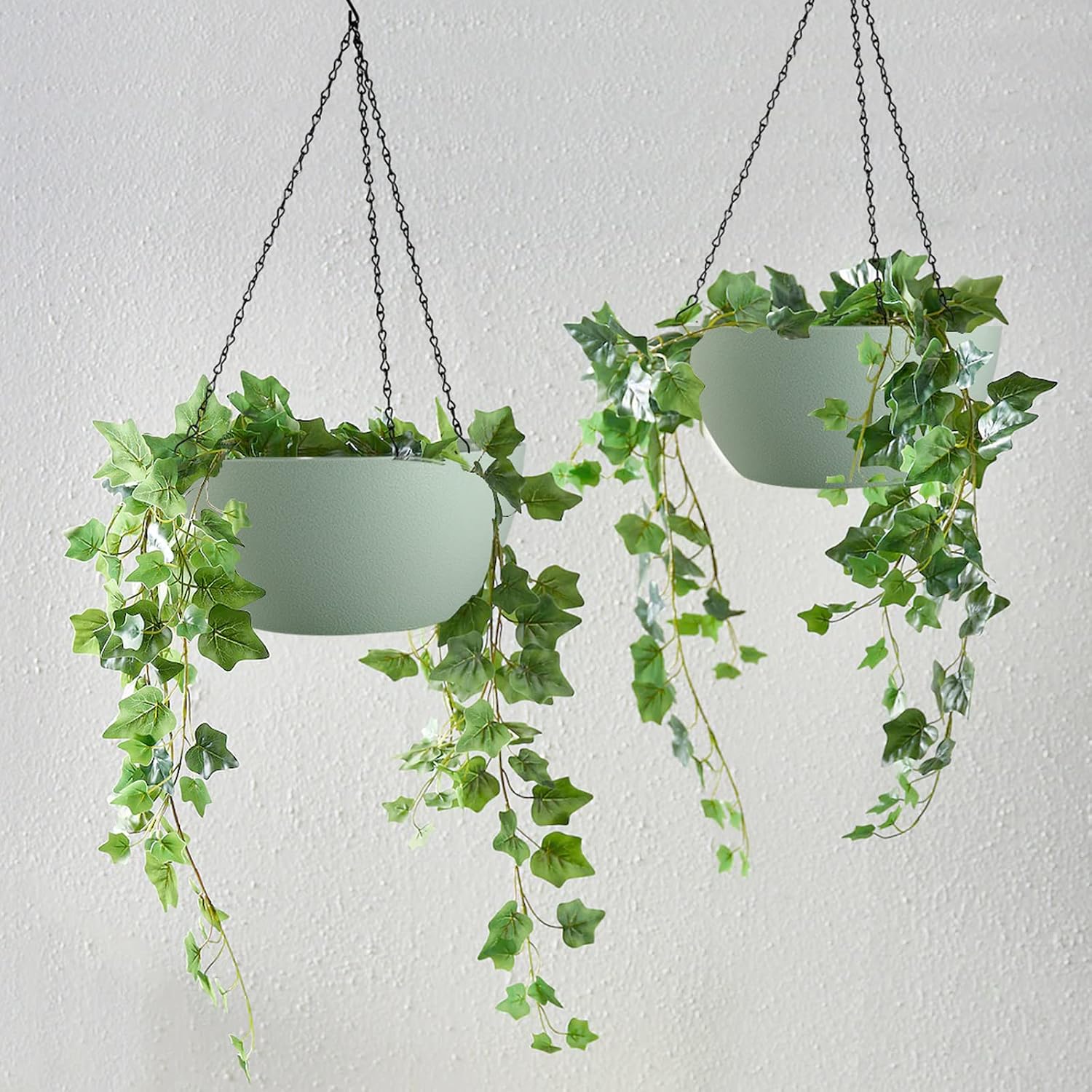 WOUSIWER 13 inch 2 Pack Large Hanging Planters for Indoor Outdoor Plants with Drainage Holes and Chain, Round Hanging
