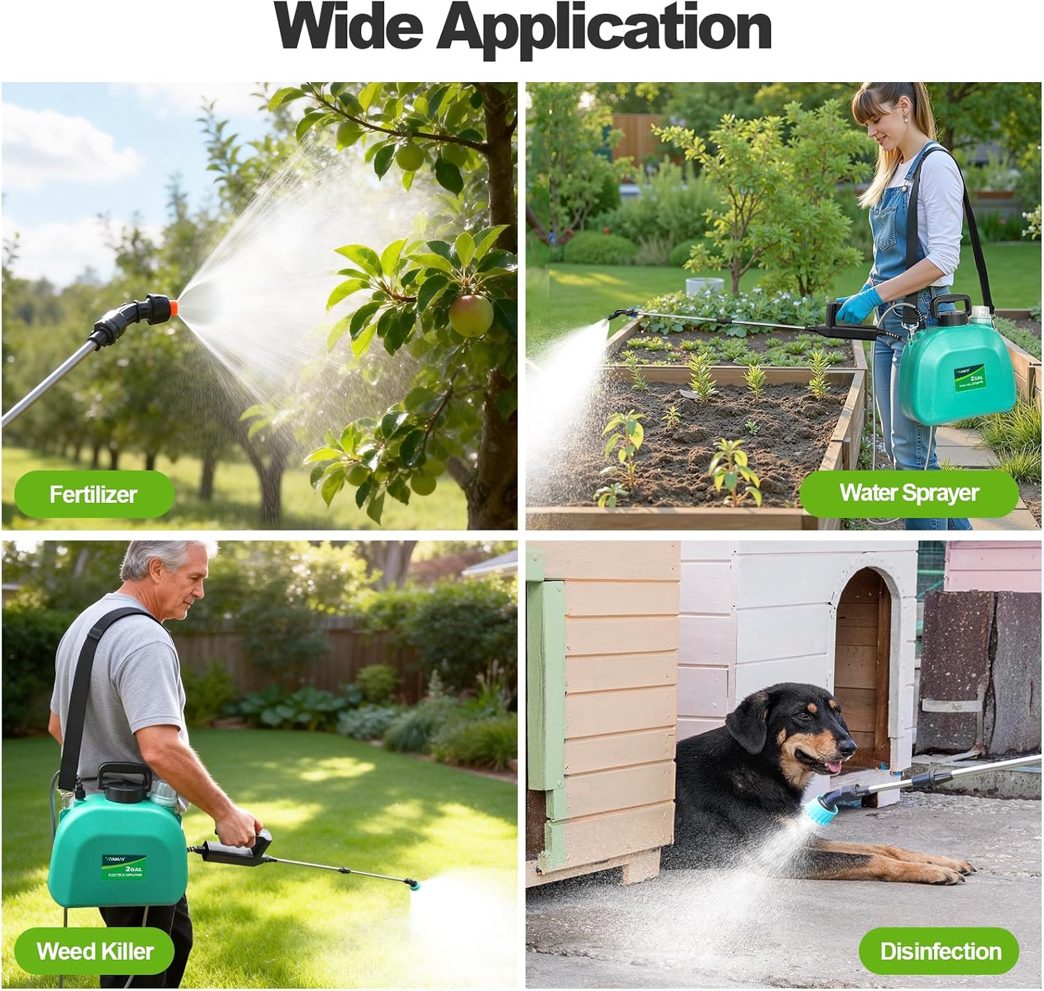 VAXMAY Battery Powered Sprayer 2 Gallon, Upgrade Electric Garden Sprayer with 3 Adjustable Speed, Battery Indicator, 4