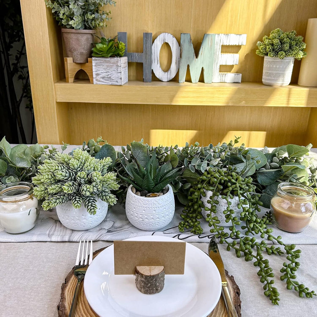 Winlyn 3 Pcs Assorted Small Potted Succulent Plants Artificial Aloe Hanging Succulent in White Geometric Concrete