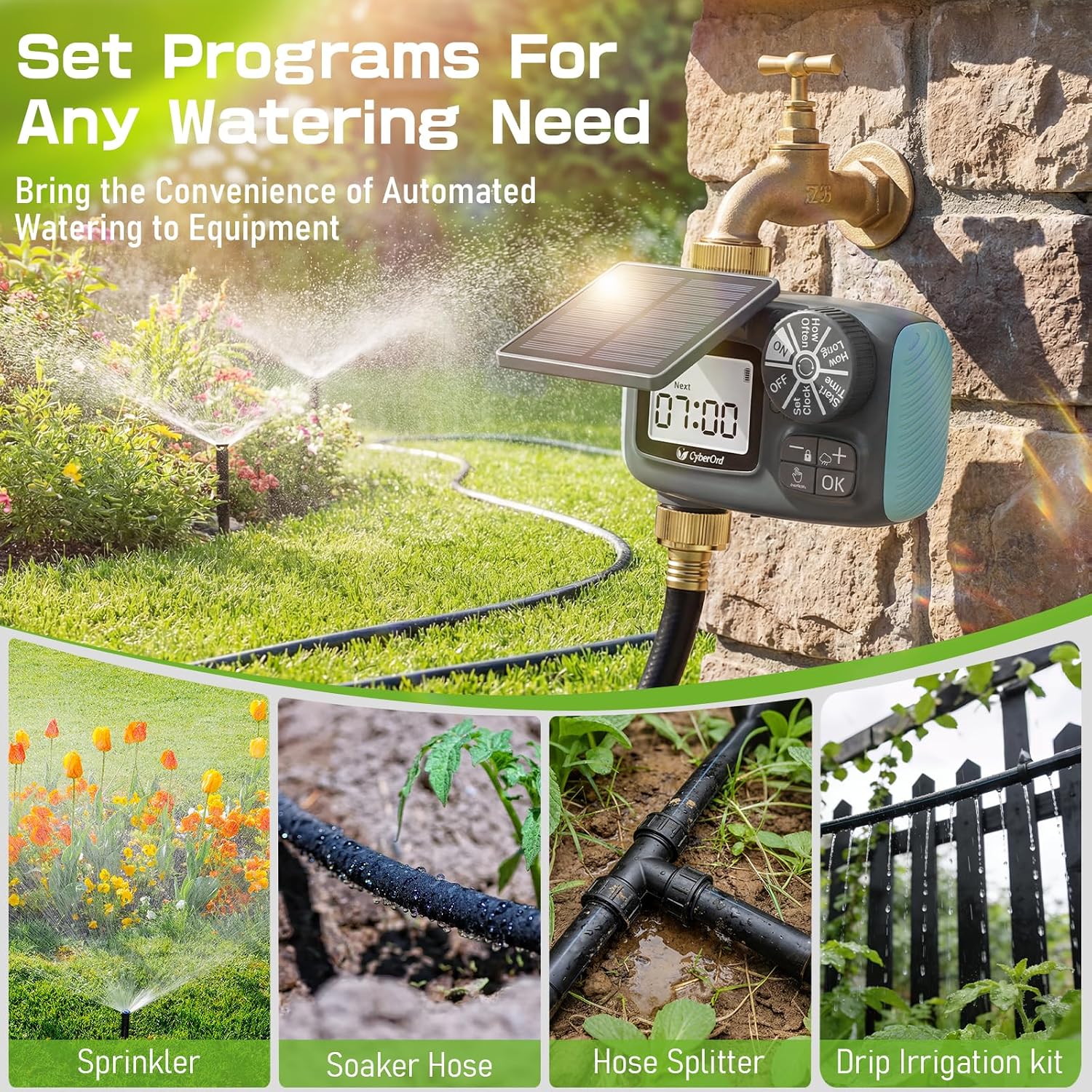 Solar Hose Timer, Sprinkler Timer Programmable with Brass Swivel | Water Timers for Garden Hose Watering with Rain