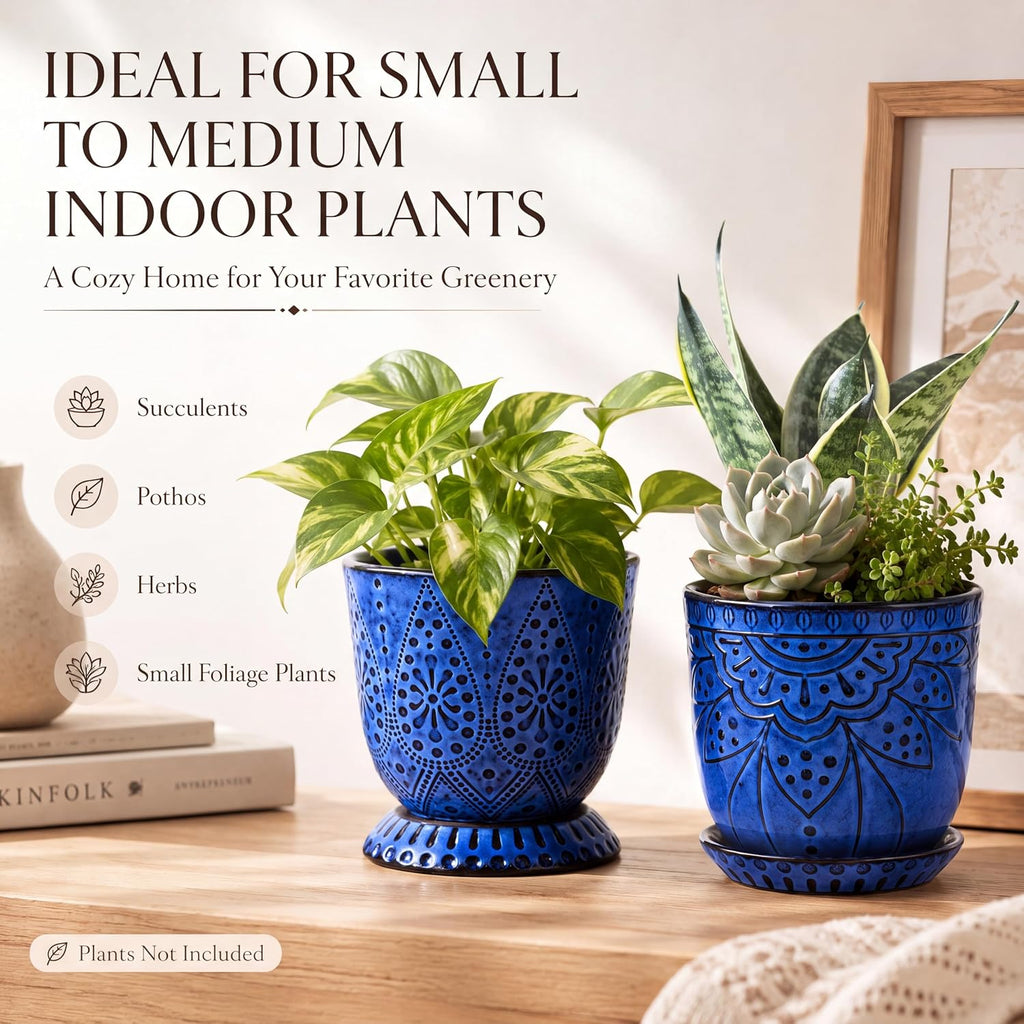 Gepege Ceramic Plant Pots, 6 Inch Indoor Planters with Drainage & Saucers | Ceramic pots for plants with drainage