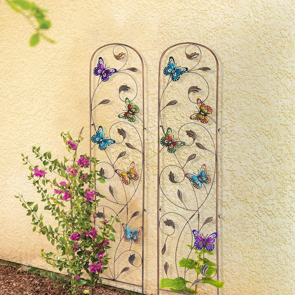 SUNNYPARK Set of 2 Butterfly Metal Garden Trellis for Climbing Plants, Decorative Vegetables Flowers Vine Trellis for