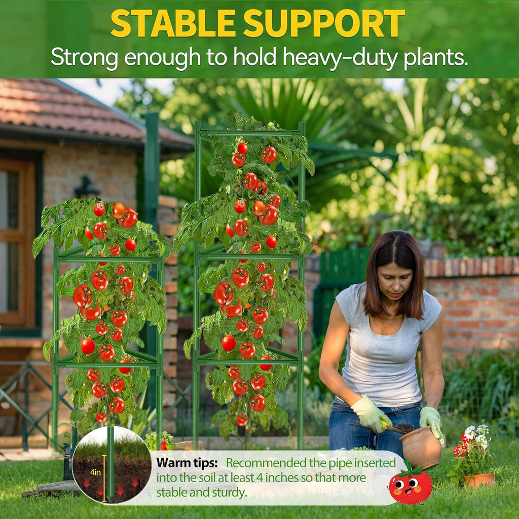 6 Pack Large Tomato Cage for Garden Up to 49" H X 16" W Metal Plant Support Stakes with Clips Triangle Pea Cages