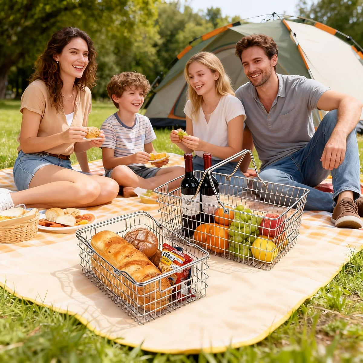 Wire Harvest Basket, Kitchen Organizers and Storage with Foldable Handle - 15.0"x9.8"x6.9" Portable Stainless Steel