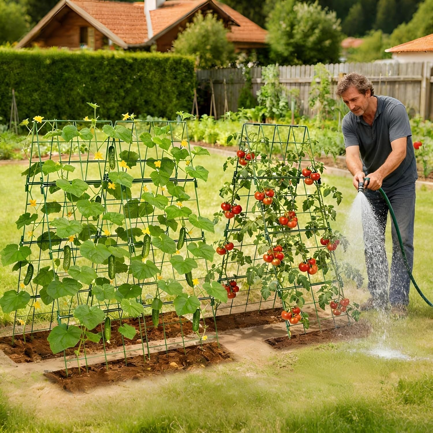 2 Pack Heavy Duty Adjustable A-Frame Trellis for Climbing Plants,48"x16", Rust-Proof Metal Garden Trellis with Dense
