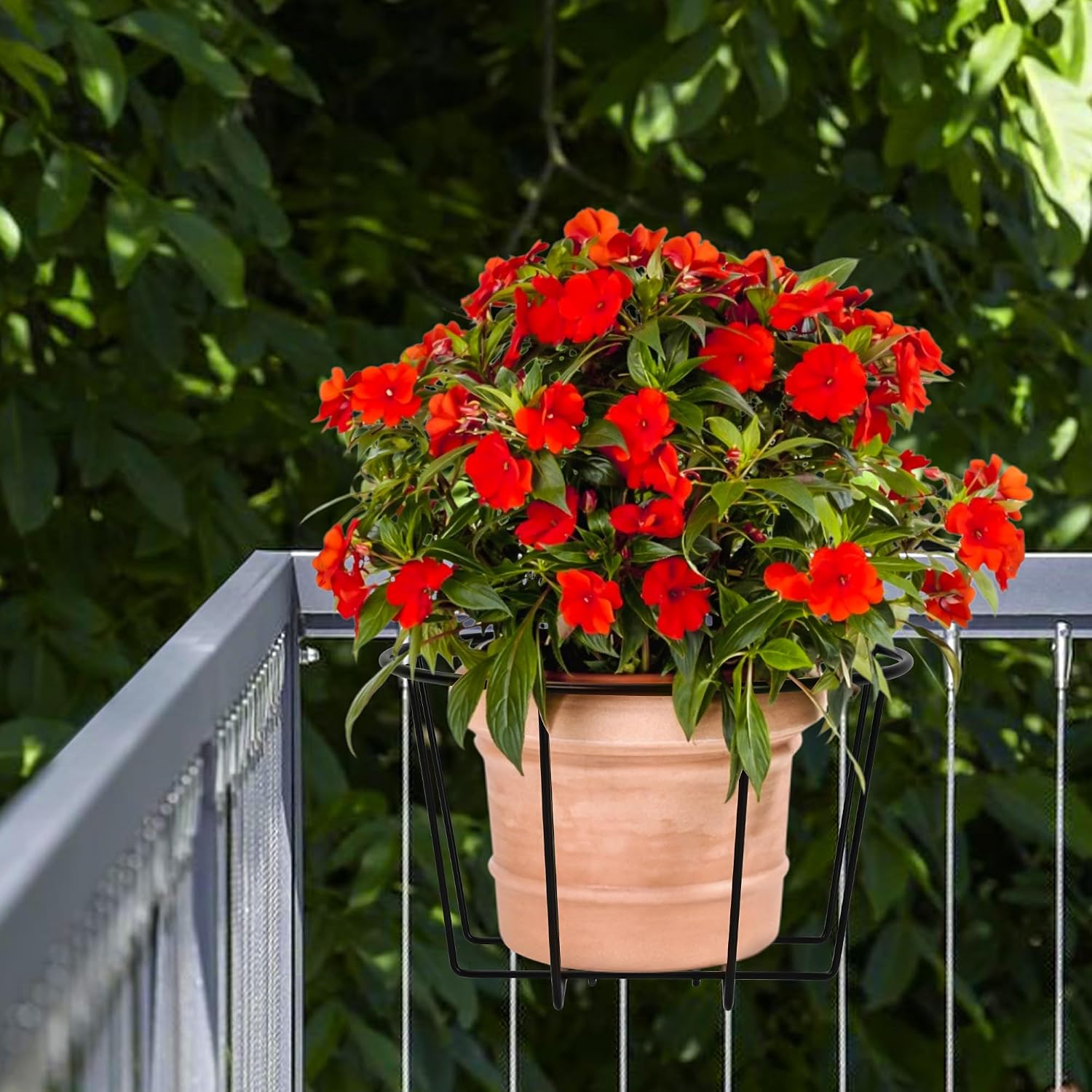 TQVAI Adjustable Hanging Railing Planter for 1.89 to 3.5 Inches Railings - Outdoor Balcony Deck Flower Pot Holder